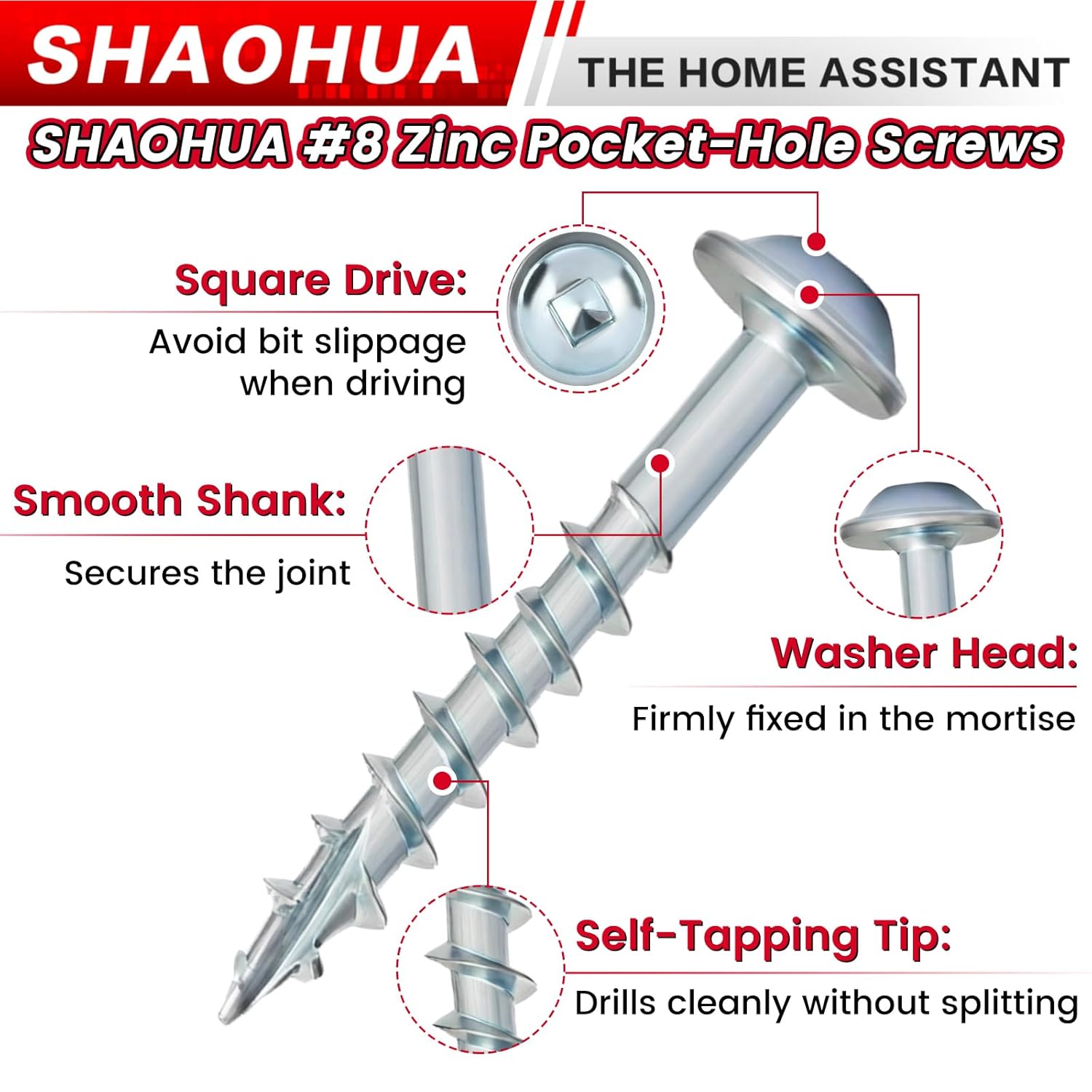 1200 Pcs #8 1-1/4" Pocket Hole Screws, Coarse Thread for Furniture, Cabinets, Compatible with Kreg Jig, Zinc Plated Pocket Screws for Indoor Use, Portable Handheld Box w/ SQ2 Square Drive Bit