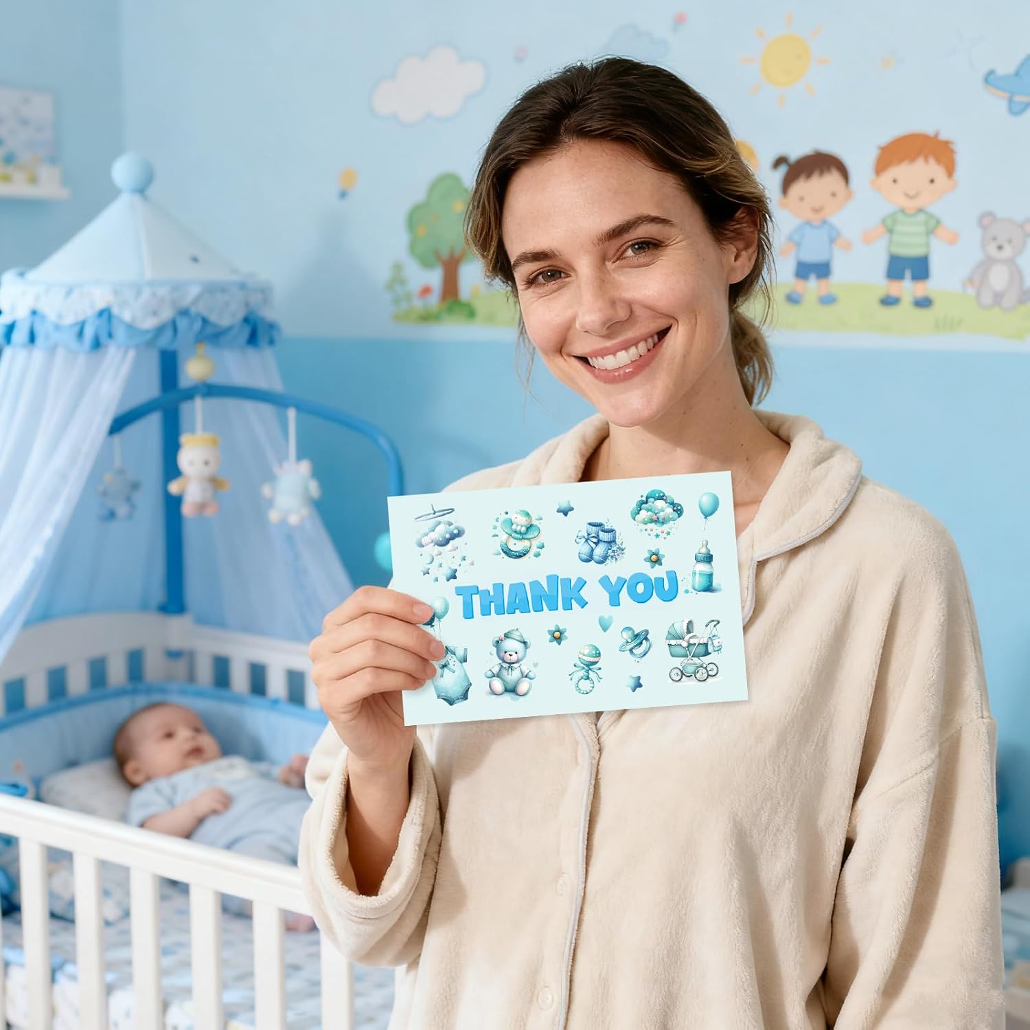 ceiba tree Baby Shower Thank You Cards with Envelopes & Stickers for Boy Party Appreciation Blue 24 Packs 4x6 Inch Blank inside