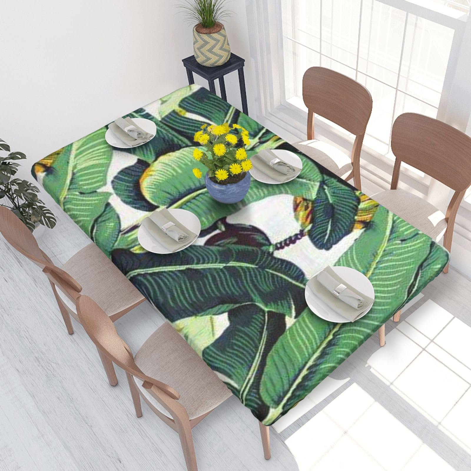 BNVSADC Tropical Banana Palm Leaves Printed 4FT Tablecloth 122x76 CM Polyester Kitchen Water Resistant Table Cloth Dining Table Decoration Table Covers