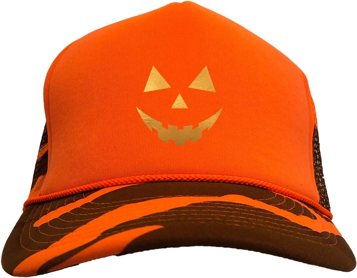 Gold Foil Pumpkin Face - Jack O Lantern Camoflauge Trucker Hat