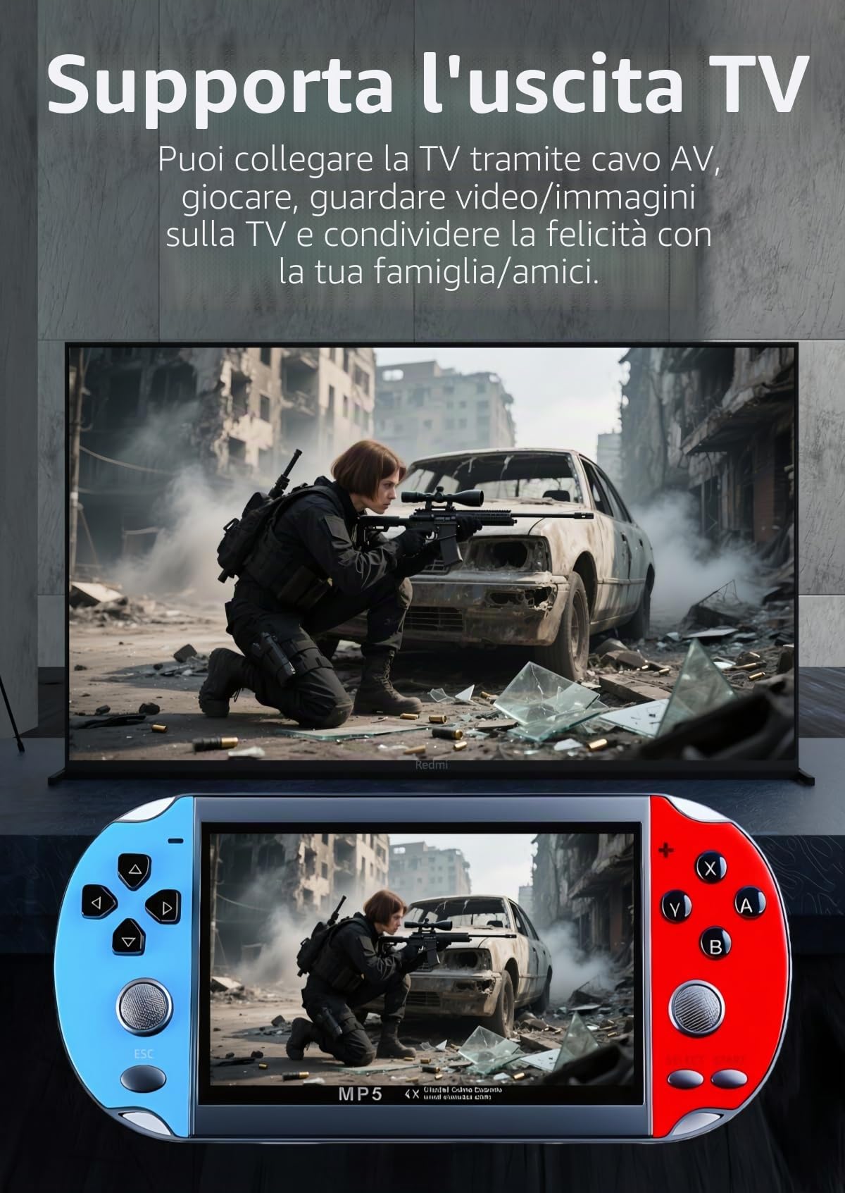 JXD Consolle per videogiochi in stile retrò, 4,3 pollici, Sreen 8 GB, 3000 giochi, console da gioco portatile mini simulatore multiplo MP3 MP4 e-book regalo nostalgico per bambini