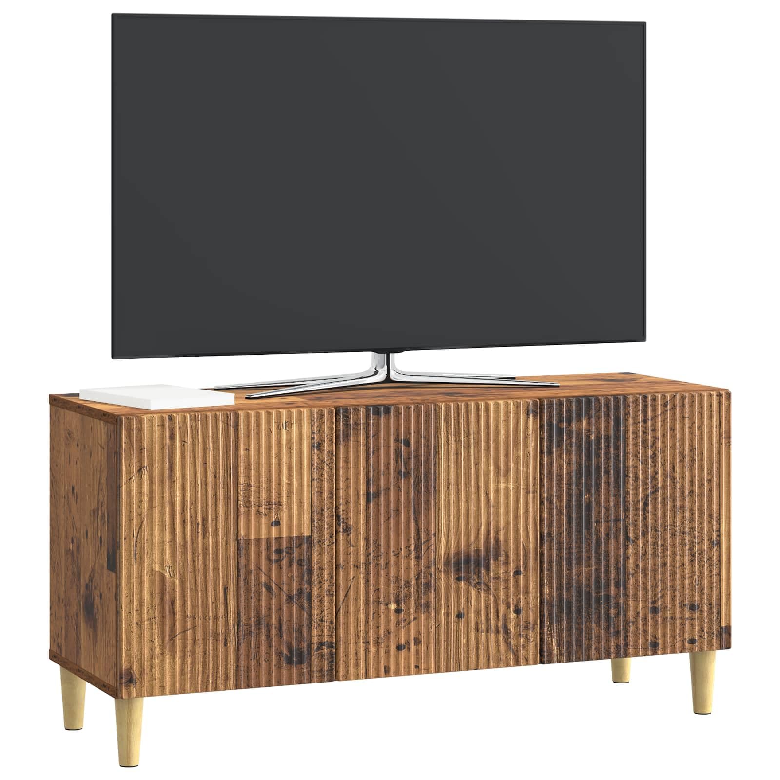 Szafka pod telewizor z materiału drewnopochodnego, stare drewno, 99 x 34,5 x 50 cm, z dużą ilością miejsca do przechowywania, stożkowe nogi, uniwersalna jako szafka pod telewizor, kredens