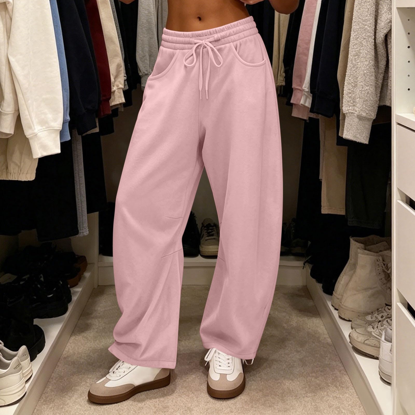 Pantaloni Sportivi Donna Pantaloni a Gamba Larga con Elastico in Vita Pantalone Jogger con Coulisse Comodi Pantlone Cotone Morbidi CasualPant Baggy Tinta Unita Pants Lunghi per Jogging Fitness Sport