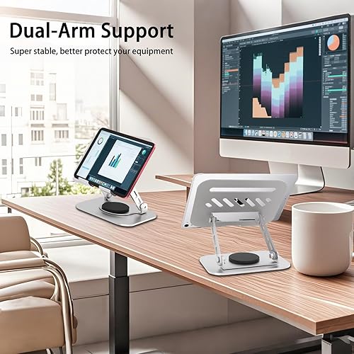 Miniatura 2 de Soporte para tableta, rotación de 360, soporte de doble brazo para iPad, accesorios de escritorio de oficina, soporte plegable para iPad, accesorios
