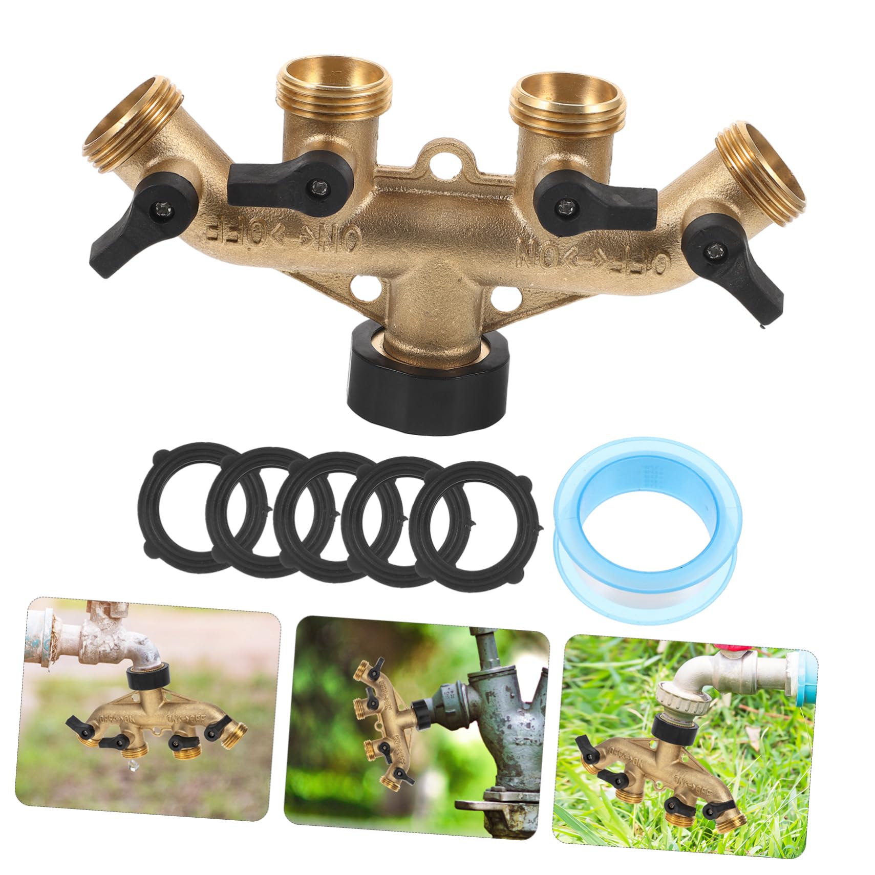 Angoily 4juegos Divisor De Manguera De Jardín De Latón Adaptador Cuádruple para Grifo Splitter De Alta Presión para Riego y Lavado De Accesorio para Jardín Exterior