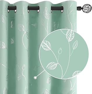 BUHUA Wave Silver Leaf Print Blackout Curtains for Living Room Darkening Curtains Light Blocking Curtains for Bedroom 52W×84L Aqua 2 Panels