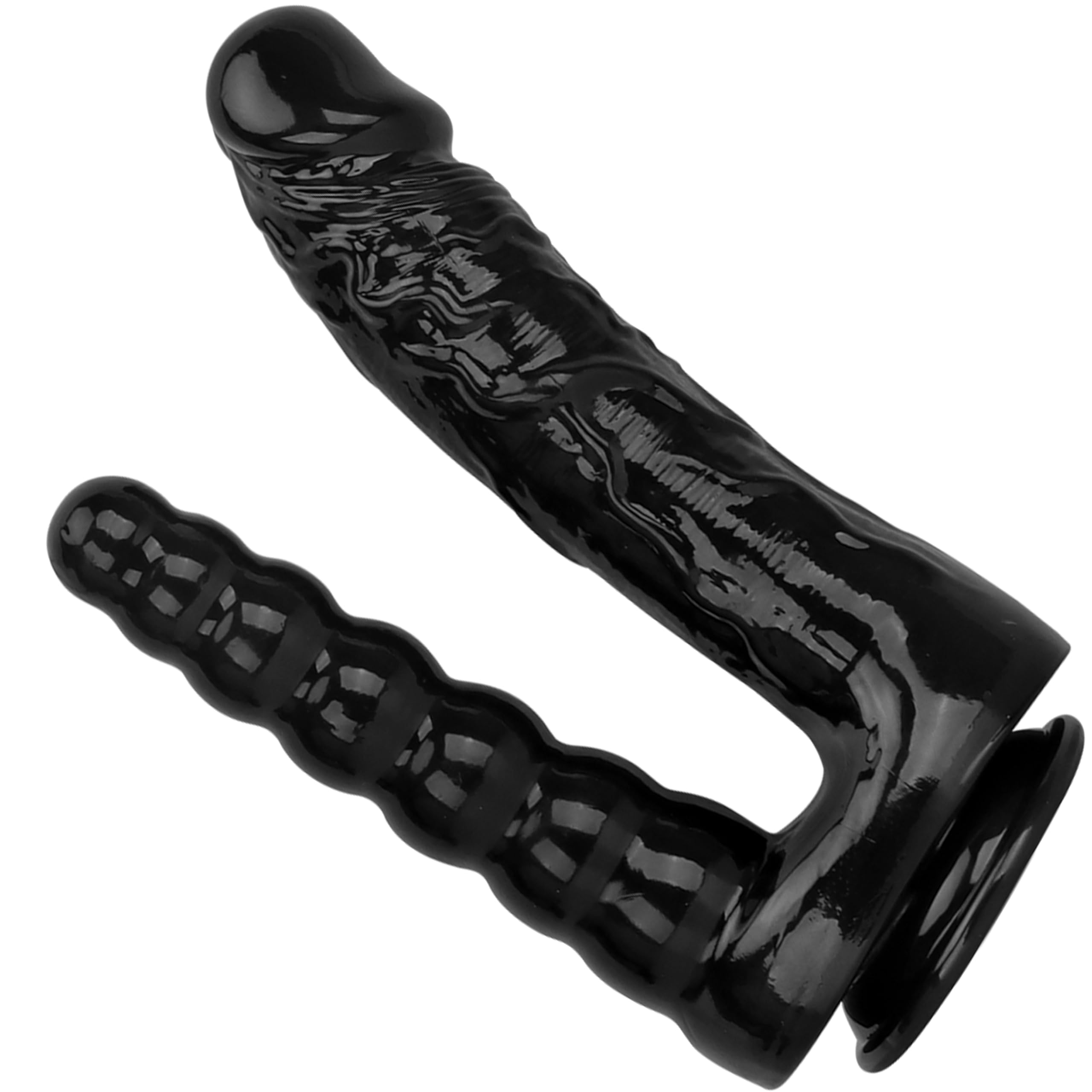 Dildo Gigante Donna – Doppio Dildo Nero XXL con Ventosa 27 cm Ø 5,3 cm a Sfere 1060 g Flessibile & Delicato sulla Pelle FOPS D63
