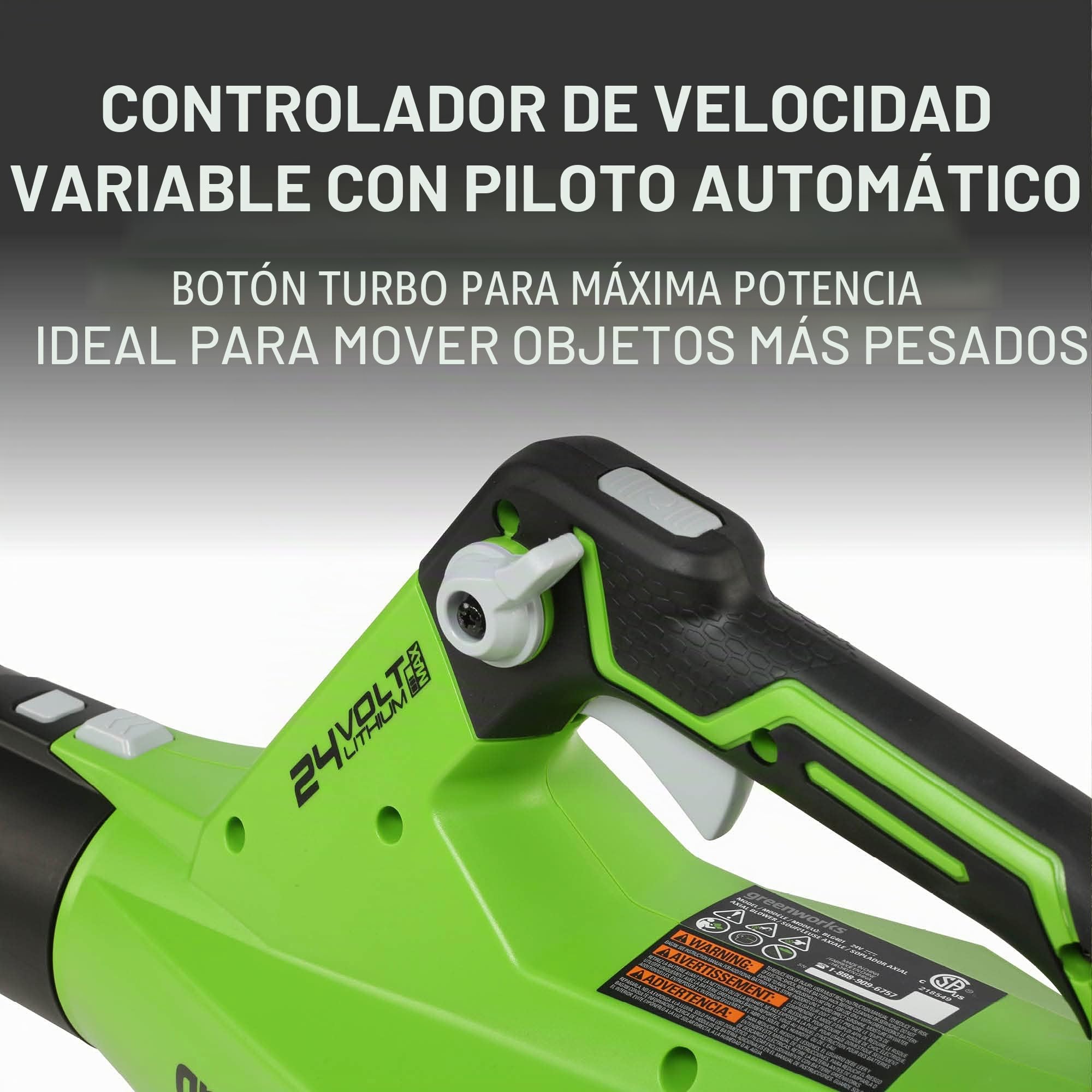Greenworks Soplador 24V con Batería 4Ah y Cargador USB-C 65W, Brushless, 177 km/h, 12,18 m³/min, Cruise, Turbo BL24L411-01