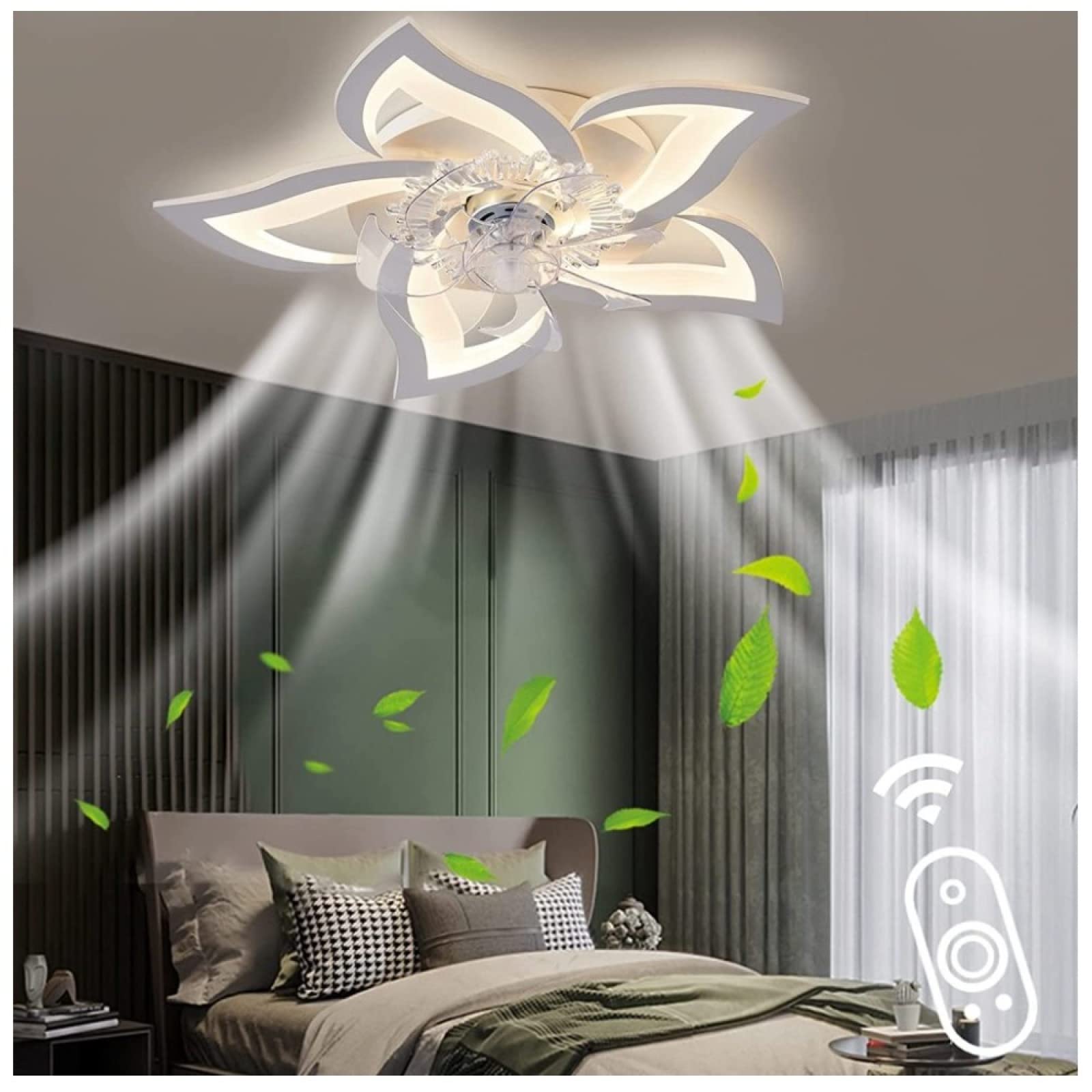 Girls Ceiling Fan with Lights for Bedroom - LED Ceiling Fan Lamp Bedroom Fans Ceiling with Light 6 Wind Speeds Smart Ceiling Fan 50W 27.2in5in