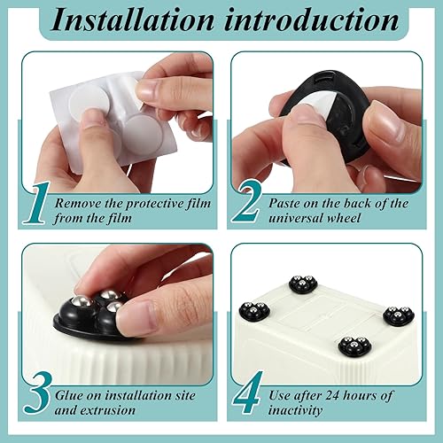 Miniatura 4 de Honoson 24 ruedas giratorias autoadhesivas de acero inoxidable, rueda universal de rotación de 360 grados para almacenamiento inferior (gris con 1