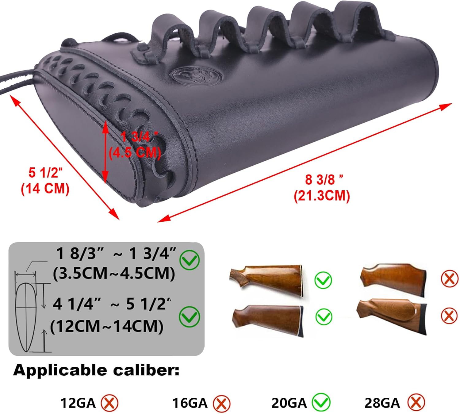 Full Grain Cowhide Leather Rifle Buttstock Ammo with Cartridge Holder for .45-70 308 30-06, Hand Stiched Ammo Sleeve