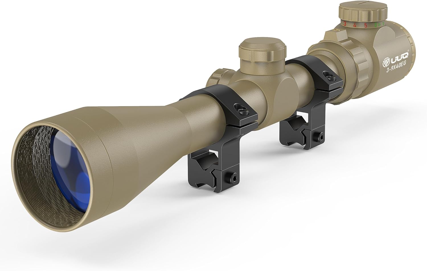 UUQ 3-9×40 Rifle Scope with Red/Green Illumination and Rangefinder Reticle-Includes Batteries,Fits 11mm Free Mounts,Waterproof and Fog-Proof