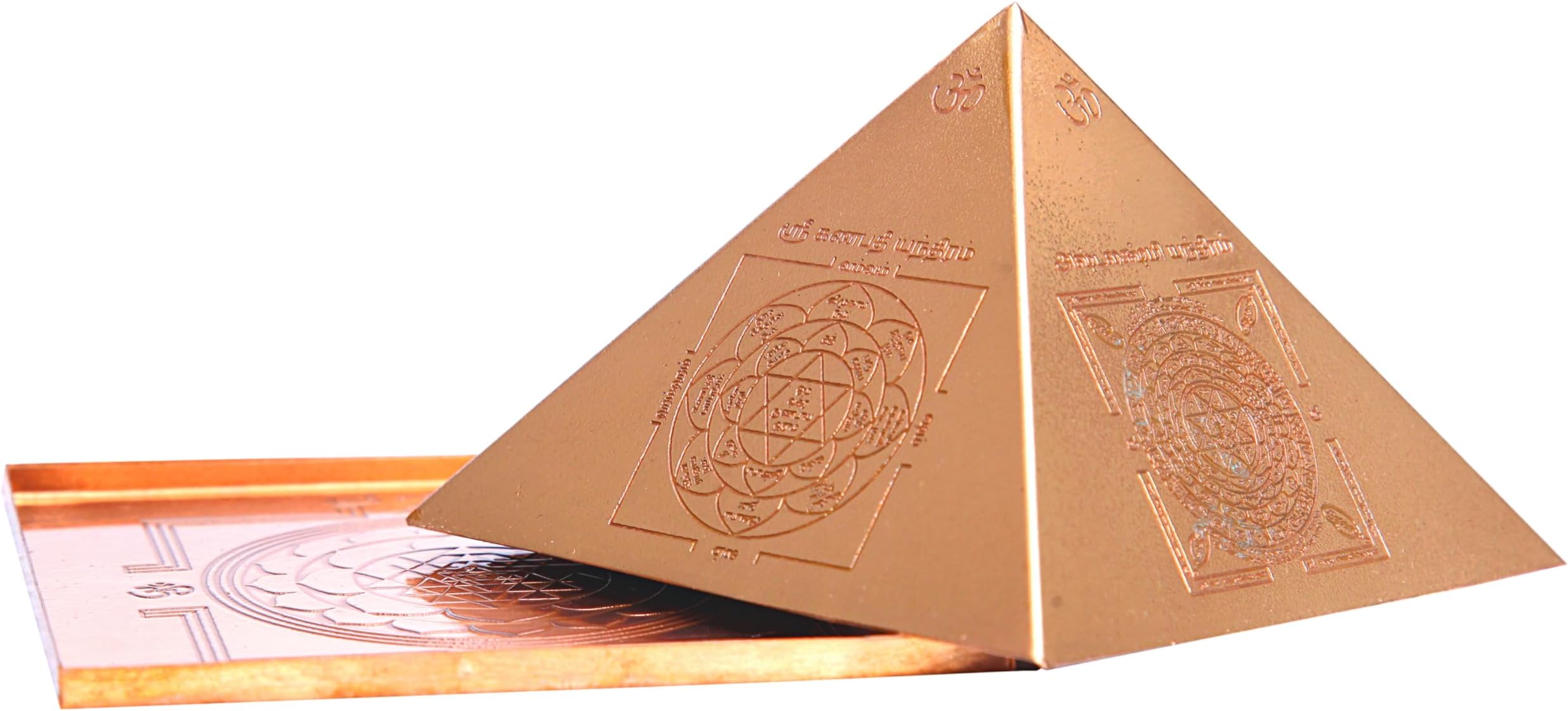 Anciently Small Copper Vastu Pyramid Yantra With Base Plate & 5 Powerful Yantras Carved (3x3 Inches)