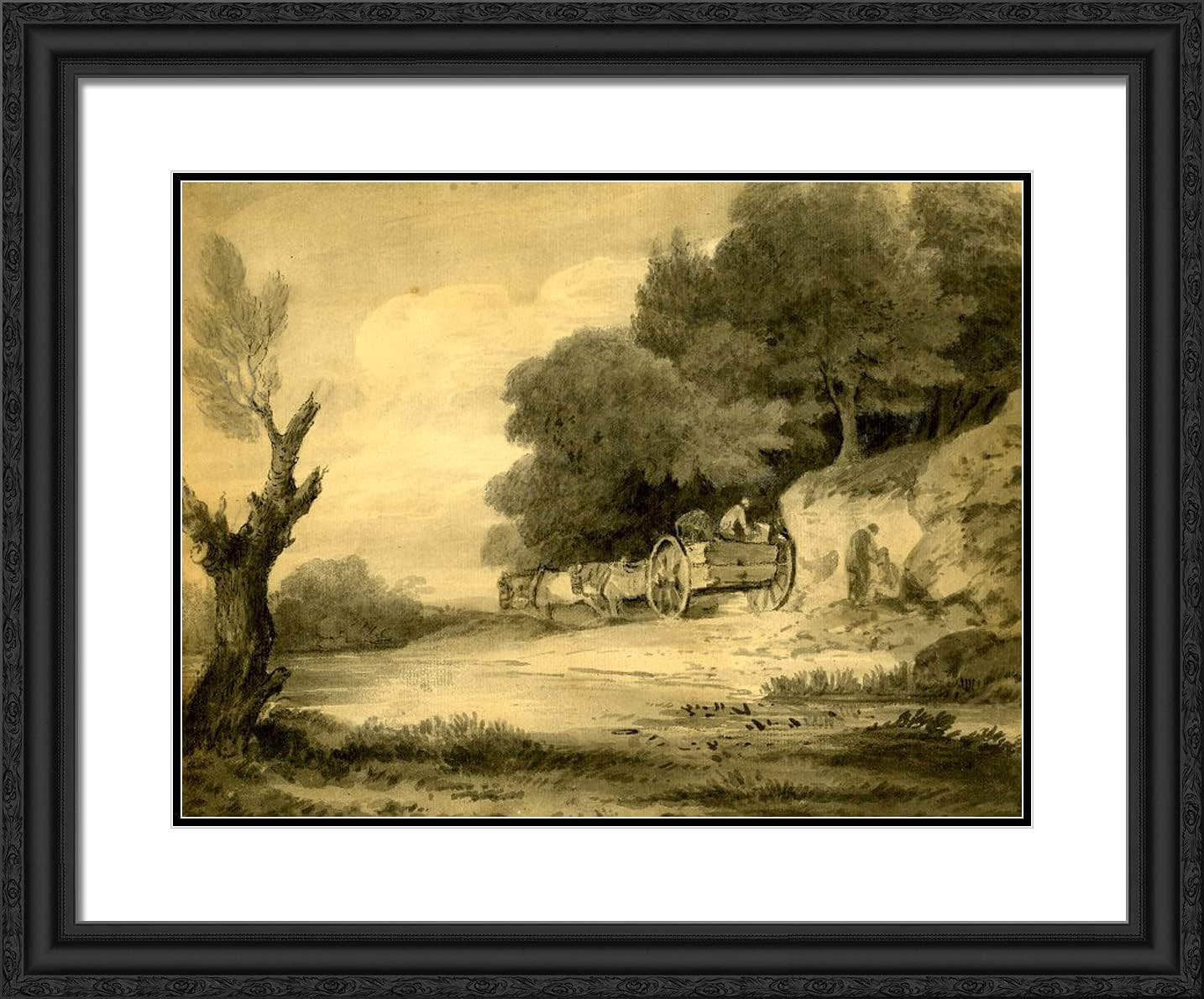 ArtDirect Gainsborough, Thomas 24x20 Gold Ornate Framed Art Print with Double Matting Titled: Figures With Cart at Roadside