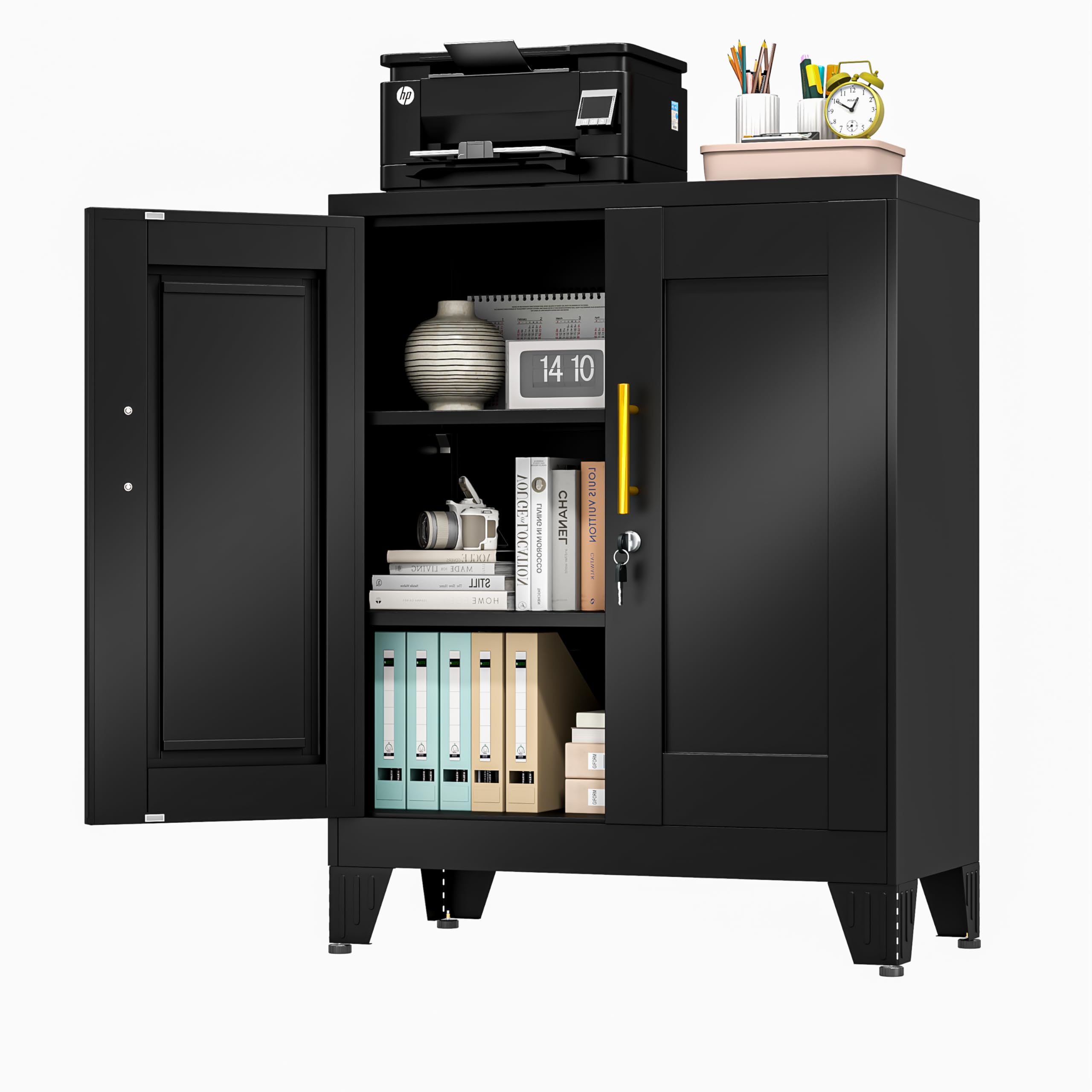 RISTERN Black Metal Storage Cabinet, 36" Tall Locking Storage Cabinet with 2 Adjustable Shelves, Steel Locker Organizer, for Office, Home, School