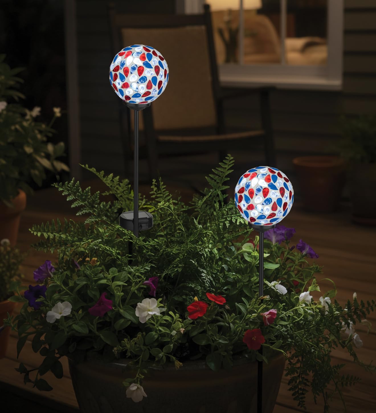 Regal Art & Gift Americana Mosaic Solar Stake Set of 2, Patriotic Outdoor LED Garden Lighting, Weather-Resistant Metal and Glass Decorative Landscape Decor for Yard and Pathway – Teardrop