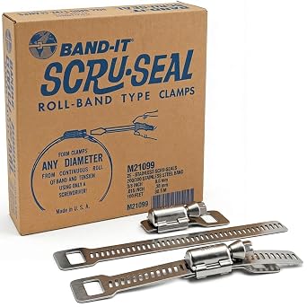 Band-IT M21099 Scru-Seal Kit, Hose Clamps Stainless Steel 3/8 x 100 ft Band, Worm Gear Hose Clamp Kit for Large Metal Strap, Adjustable Pipe Clamp, Duct Clamps with Rack Housing Screwdriver Tension