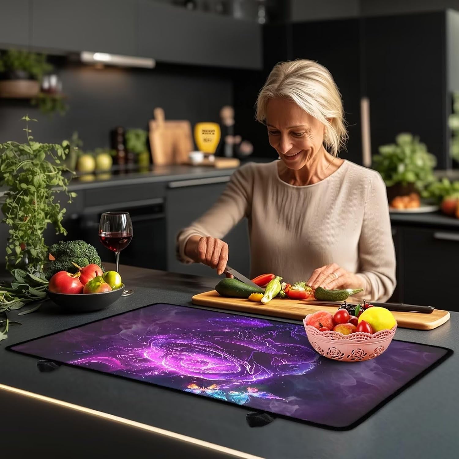 Purple Rose Butterfly Print Stove Top Covers for Electric Stove, Ceramic Glass Cooktop Protector, Electric Stove Cover, Glass Top Stove Cover