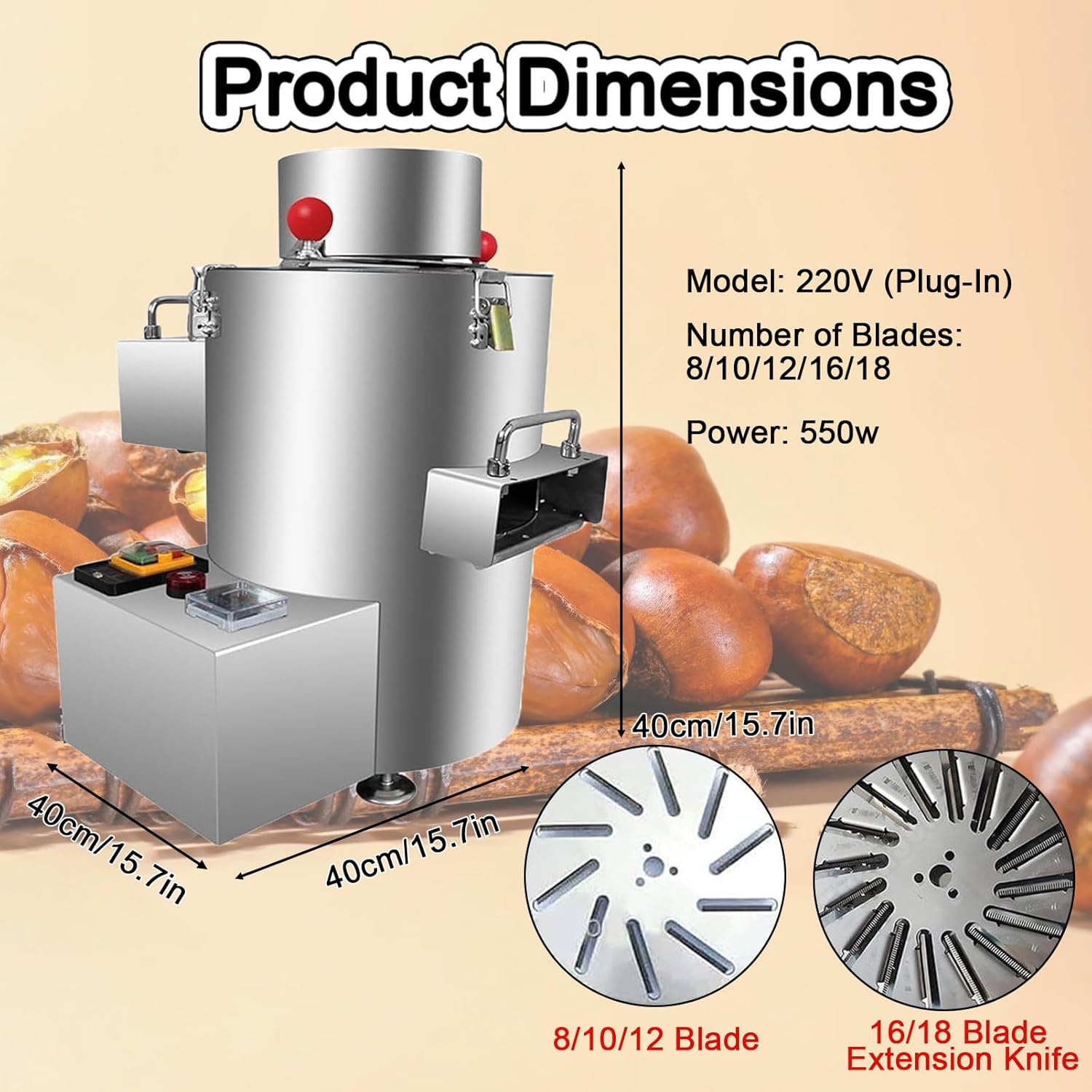 Nut Cracker Electric Chestnut Sheller,Stainless Steel Peeler Commercial,Electric Nut Cracker Machine,200Kg/h Peeling Kernel Hulling Machine 8blades-300WBattery