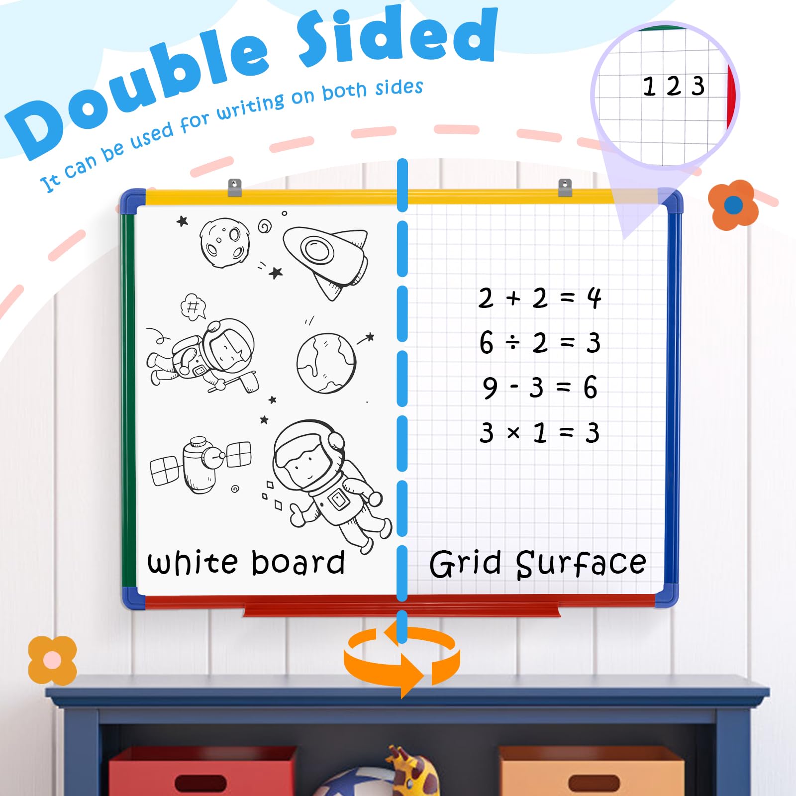 Swansea Pizarra blanca magnética de doble cara para niños (doble cara, A2 (60 x 45 cm)