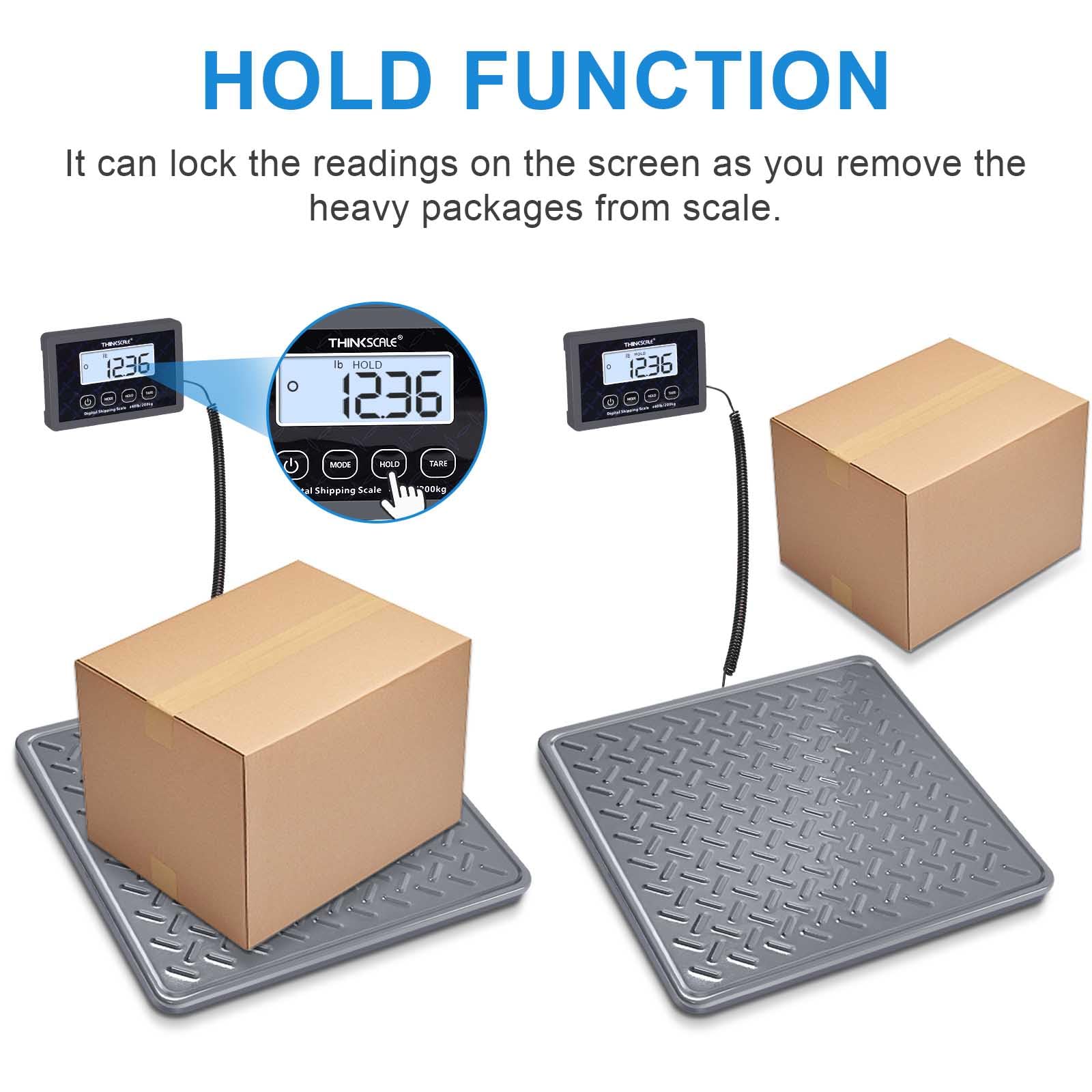 THINKSCALE Bilancia Elettronica per Spedizioni, 199,6 kg/28,3 g, Digitale, Resistente, con Grande Piattaforma in Acciaio Inox Resistente