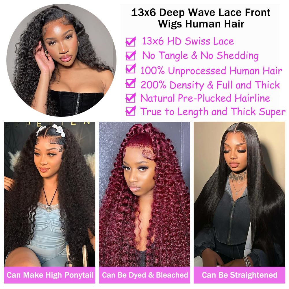 Amazon.com : Dundix 32 Inch Deep Wave Lace Front Wigs Human  display picture 3