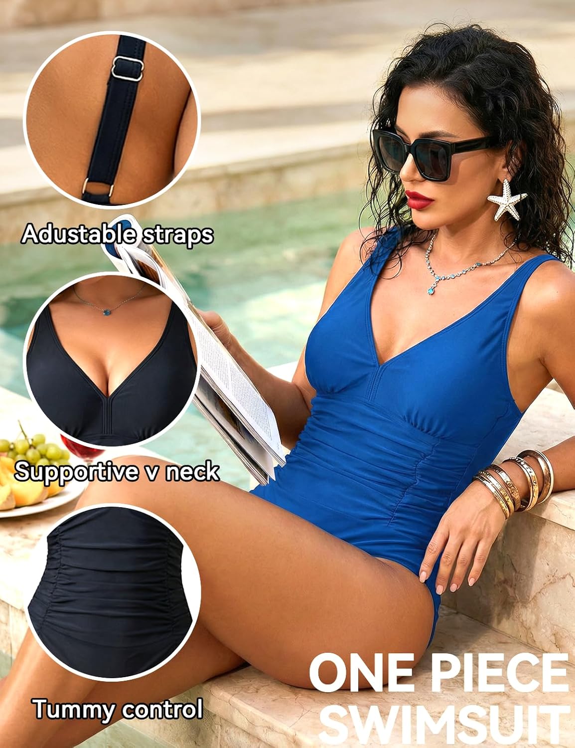 HUICHANG Women One Piece Tummy Control Swimsuit Full Coverage Adjustable Bathing Suit High Waisted Push Up Ruched Swimwear - Image 5