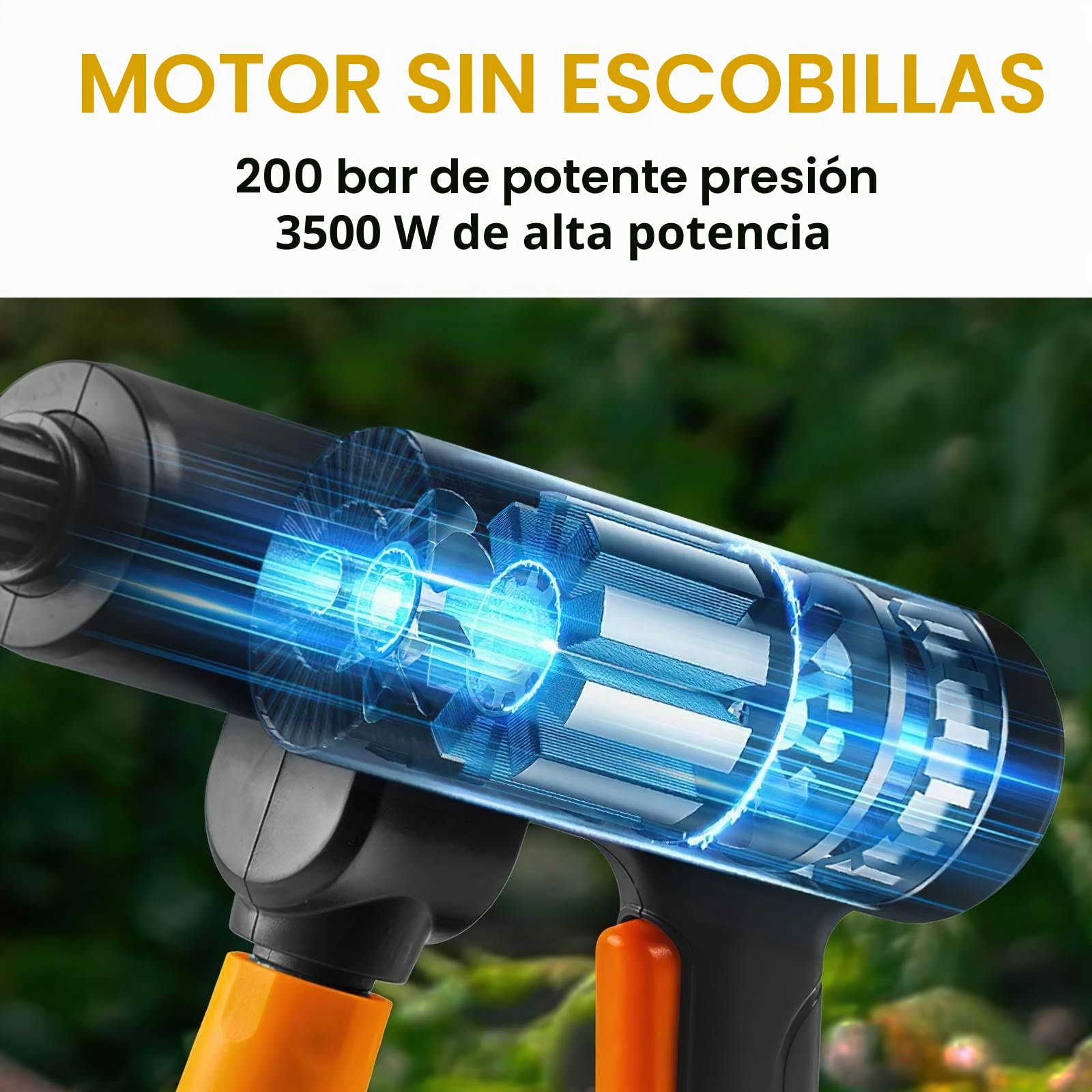 Limpiador de alta presión a batería, Max 200 bar con 15000 mah baterías, pulverizador de espuma, 6 en 1 multiuso boquilla y 180 ° boquilla giratoria para limpieza y riego
