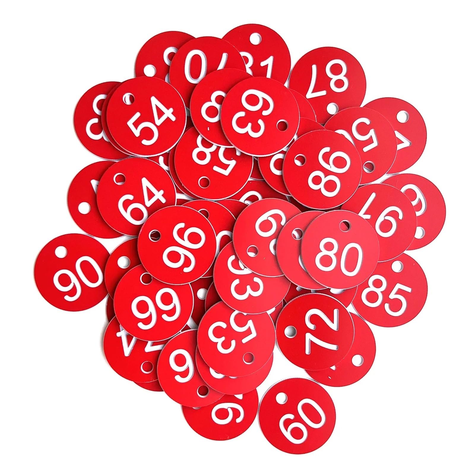 plastikowa plakietka z numerem, 100 szt. Plastikowych numerowanych metek z otworem 1-100(White)