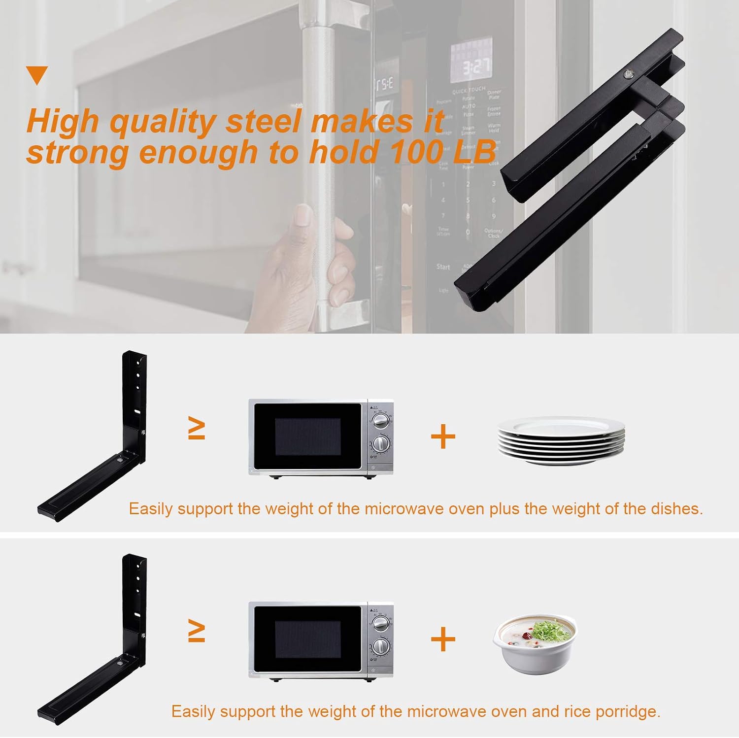 Microwave Bracket Wall Mount, Foldable Kitchen Stretch Oven Stand Shelf Rack Load 100 lb, Black