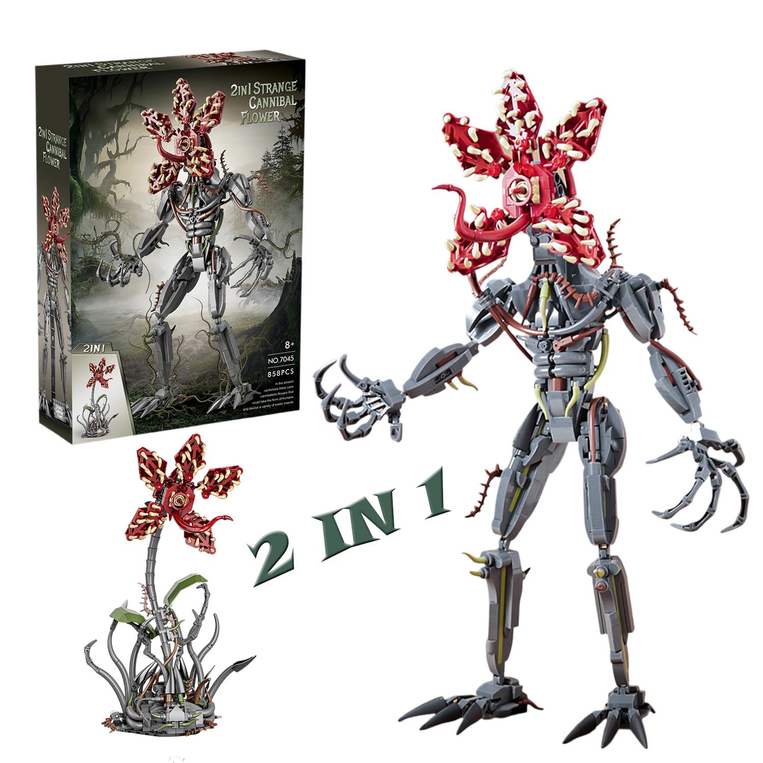 858Pcs Strange Cannibal Flower Building Blocks, 2-in-1 Monster Figure Model