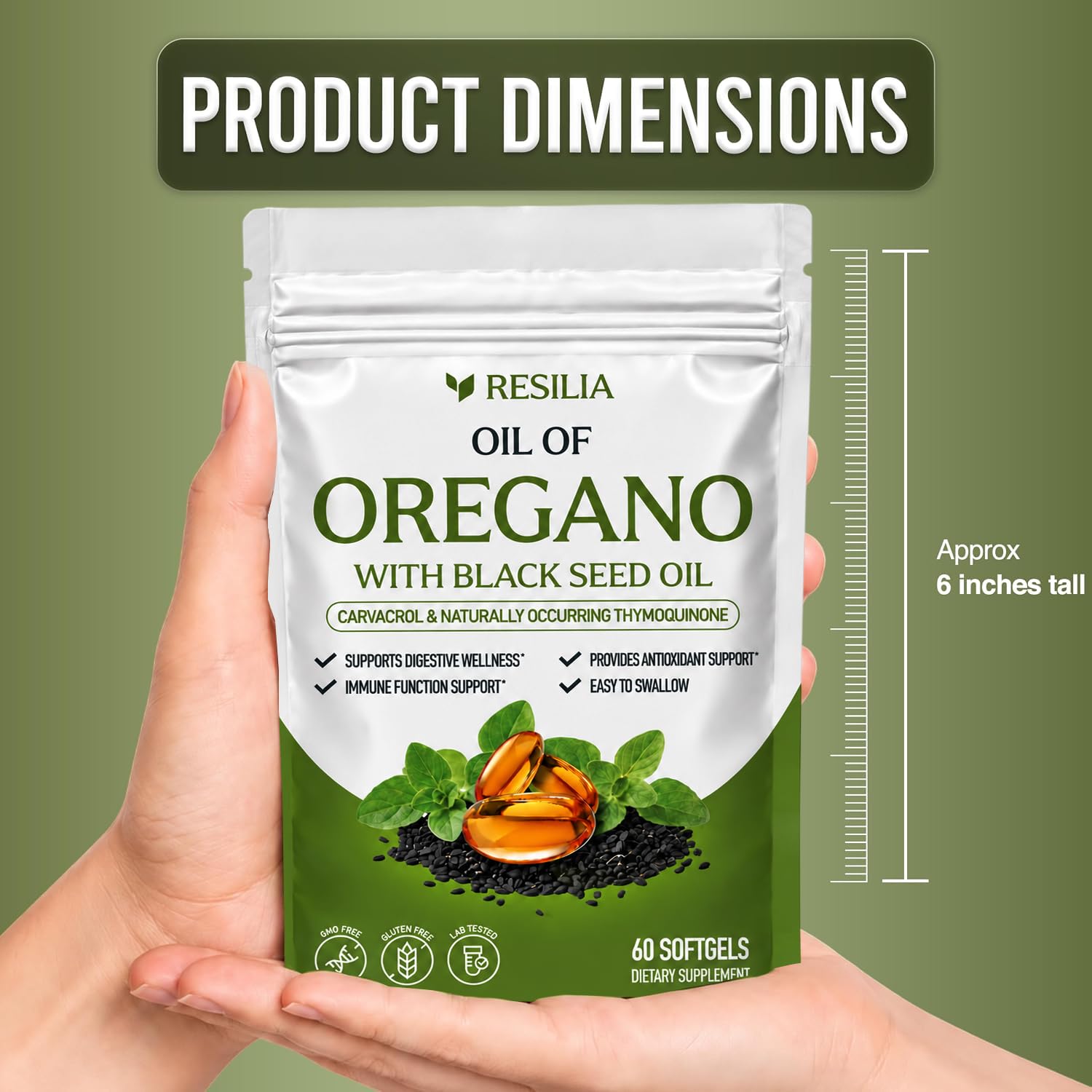 Resilia Softgels with Black Seed Oil – Premium Grade Oregano Oil Capsules for Immune & Digestive Support – Gluten-Free Softgels – Natural Herbal Wellness Supplement (60 Count) — Amazon image 3