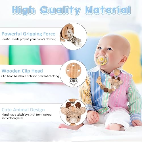 Miniatura 5 de Clip para chupete, paquete de 2 soportes para chupón para niños y niñas, lindo ciervo hecho a mano, clip para chupete de Navidad, se adapta a la