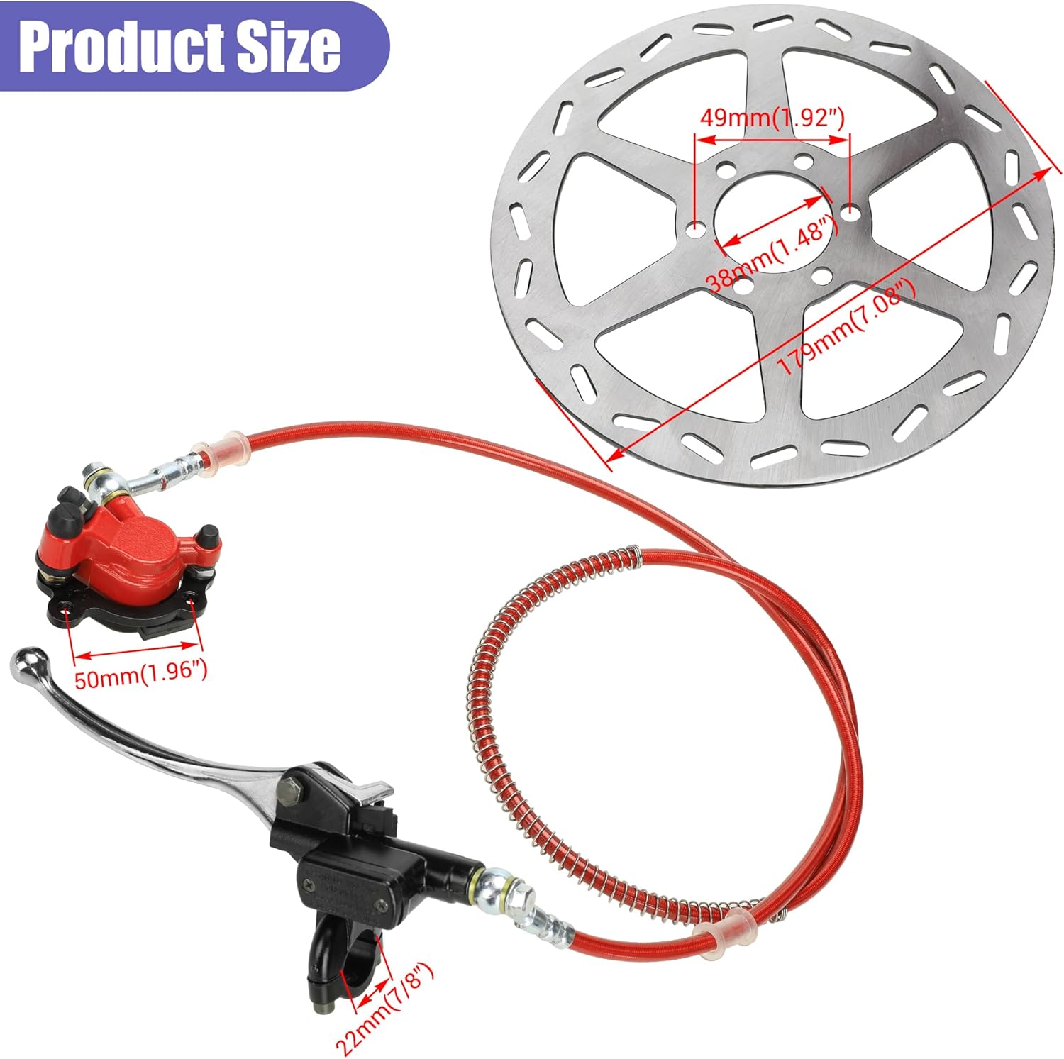 Mini Bike Hydraulic Brake Kit and 35 Chain Replacement for Mini Bike Baja Doodle Bug DB30 Blitz Dirt Bug Predator 79cc 97cc 100cc 2.8hp MiniBike Powersports Parts 180mm Disc Brake Rotor