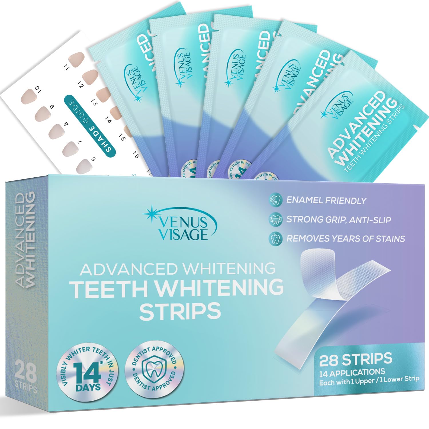 Venus Visage Teeth Whitening Strips 14 Pack - 28 pcs White Strips for Teeth Whitening - Professional Formula