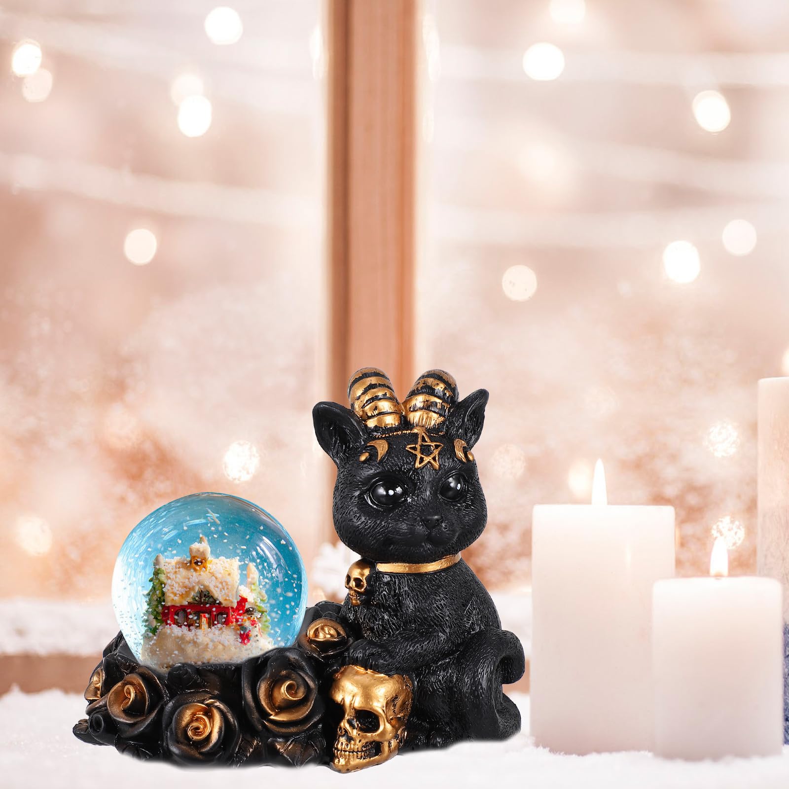 OSALADI 3 Piezas Escultura Pequeña de Gato Negro en Resina Base para Bola de Cristal, Decoración Creativa Hogar y Figura Elegante para Escritorio