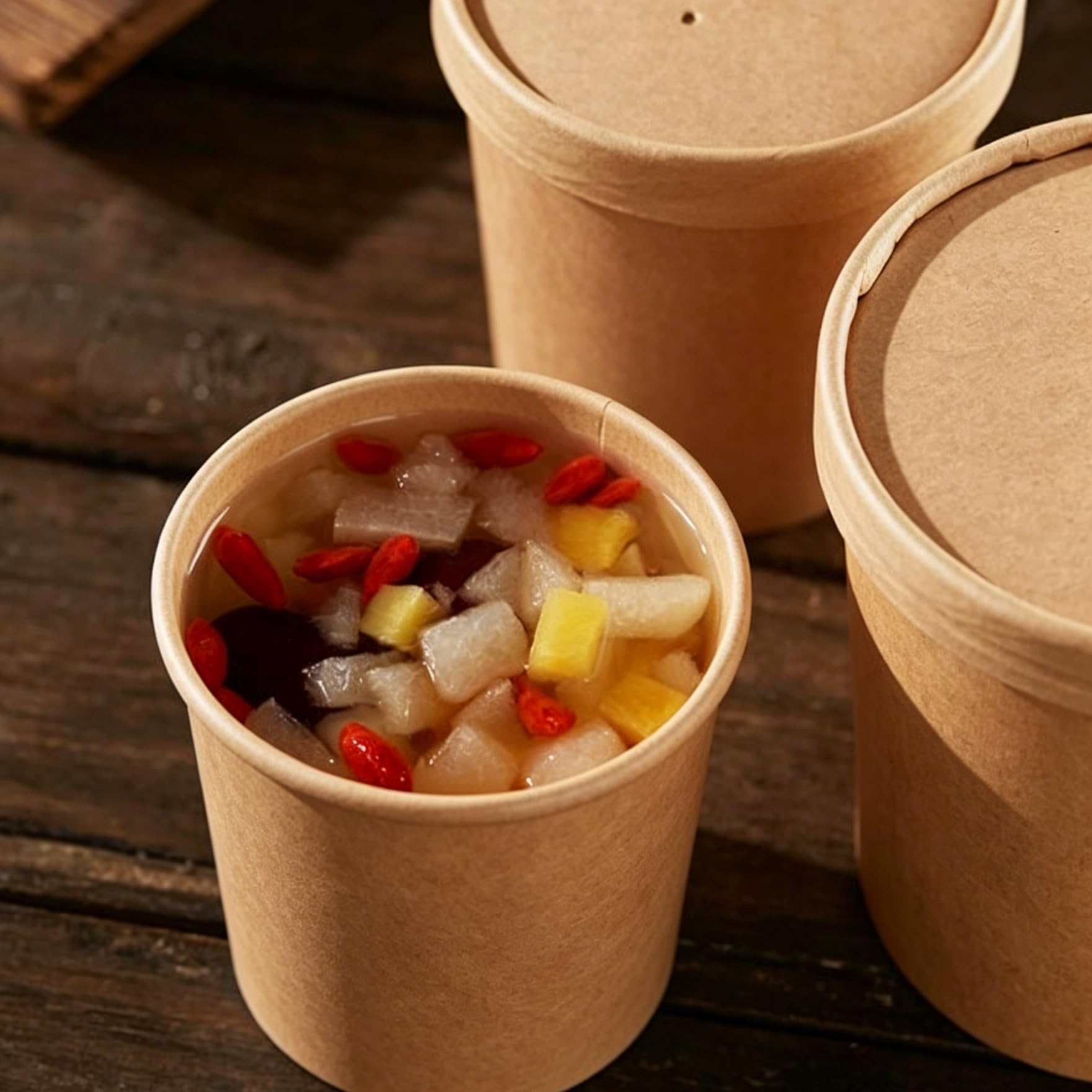 Confezione da 50 contenitori da zuppa in carta kraft da 460 ml con coperchio, ciotole usa e getta da asporto per cibi caldi e freddi, bicchieri di carta da asporto per bevande calde
