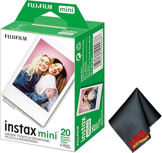 Fujifilm Instax Mini Instant Camera Film (20 Photo Exposure) Bundle with 6AVE Microfiber Cleaning Cloth