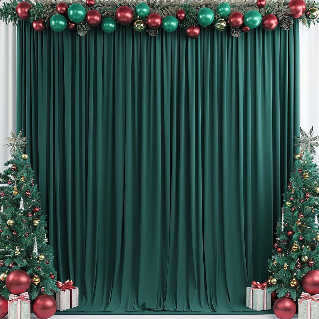 Photo 1 of 10x10ft Wrinkle Free Hunter Green Backdrop Curtain for Parties Soft Fabric Drapes Wedding Dark Green Curtain Backdrop for Birthday Party Decorations Background for Photography 5x10ft,2 Panels