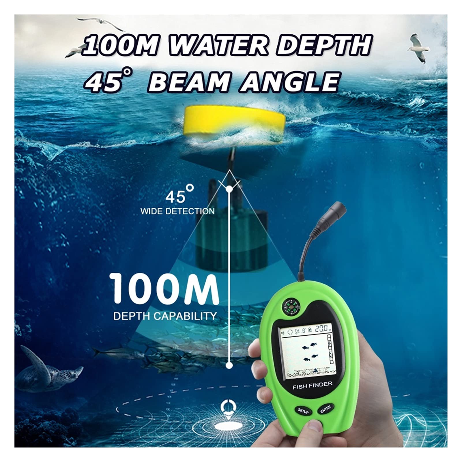 Podwodna kamera wędkarska, Przenośny przewodowy Fish Fishing Sounder Fish Alarm Fishfinder 100M Fishing Echo Sounder Detektor do Pesca