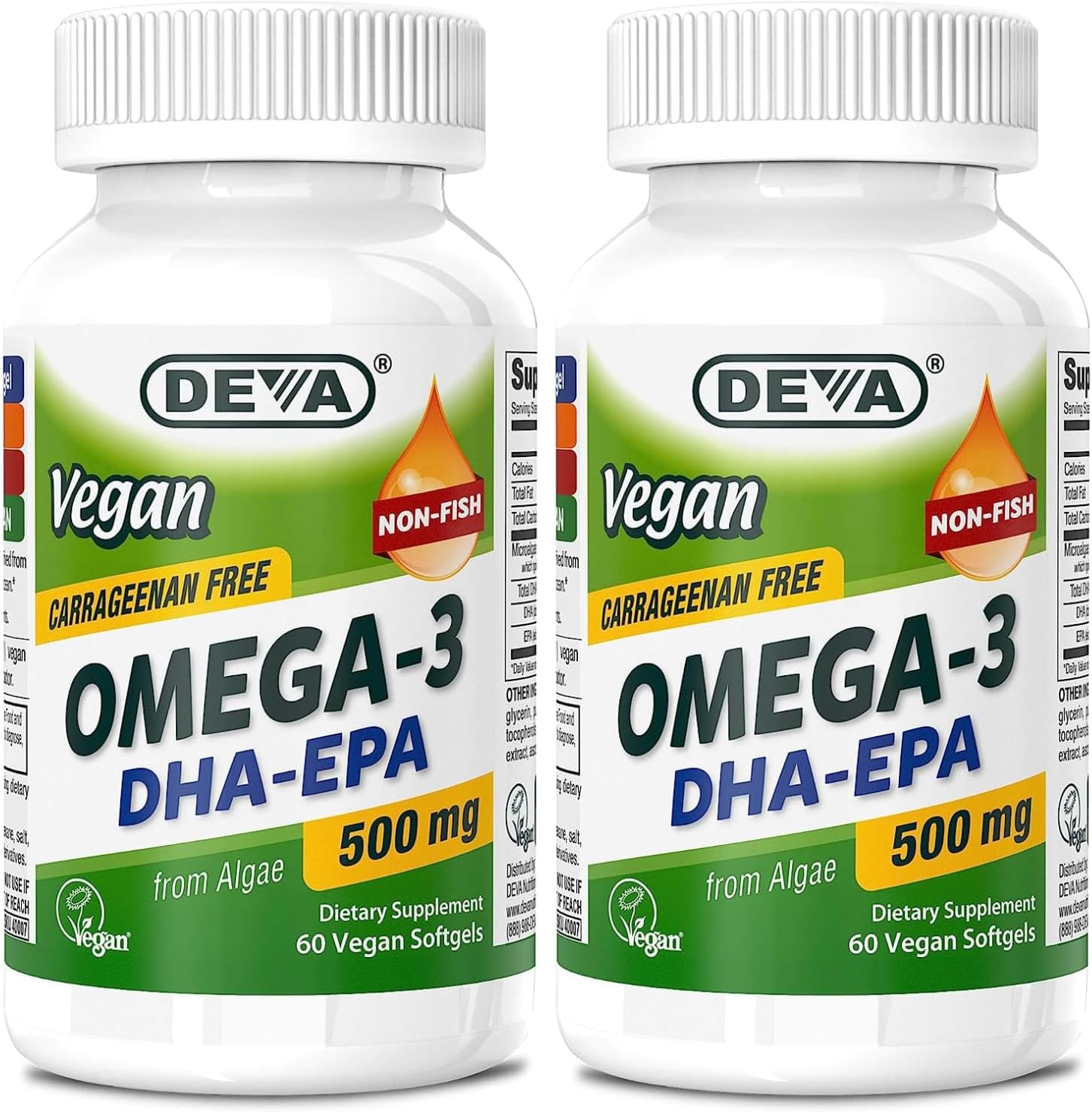 DEVA Vegan Omega-3 DHA-EPA 500MG – No Carrageenan, Non-Fish Oil Derived from Algae, Non-GMO, 60 Gelatin-Free Softgels