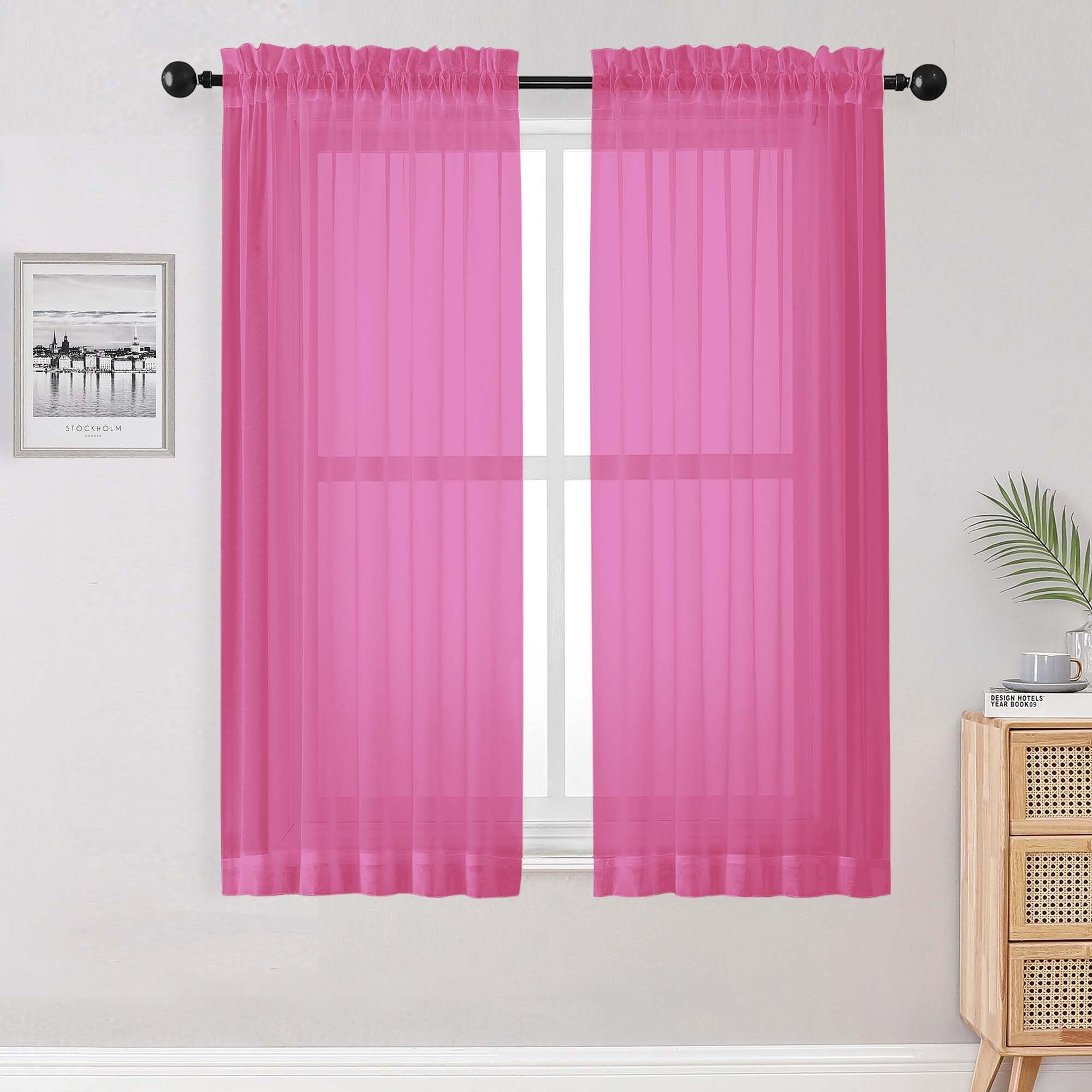 OWENIE Sheer Hot Pink Curtains for Bedroom Living Room 63 Inch Length 2 Panels Set, Modern Soft Solid Light Filtering Sheer Curtains for Dining Room, Rod Pocket Window Treatments, Hot Pink, 42"Wx63"L