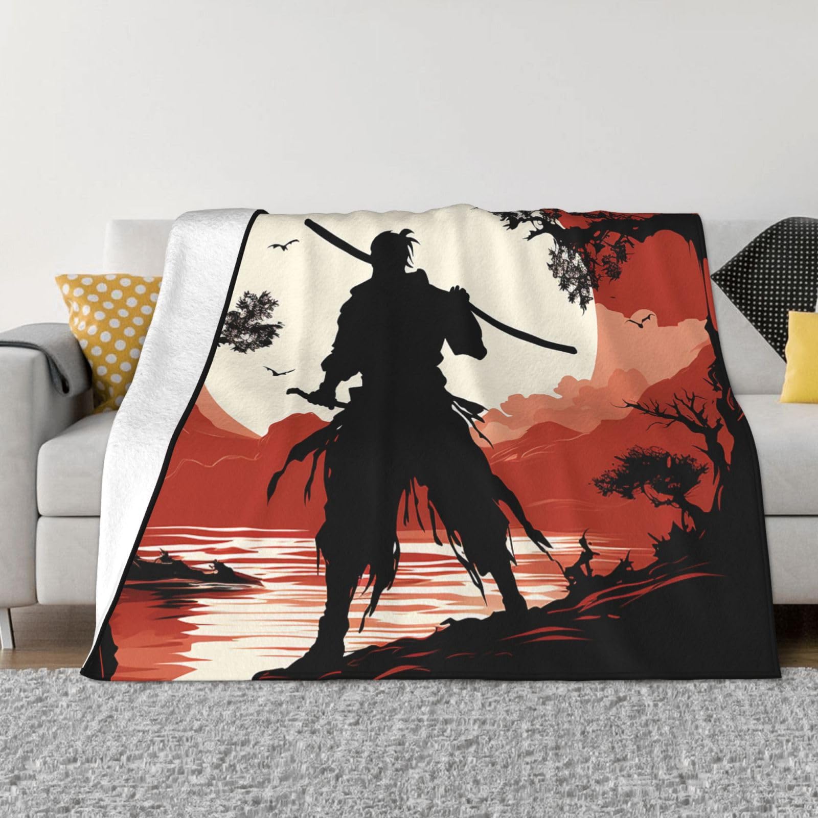 KLOPH Samurai Throw Blanket 40"x30" Flannel Fluffy Warm Blanket for Couch, Reversible Plush Blankets for Bed, Comfy Fuzzy Blanket for Sofa, Plush Lightweight-Blankets for All Season