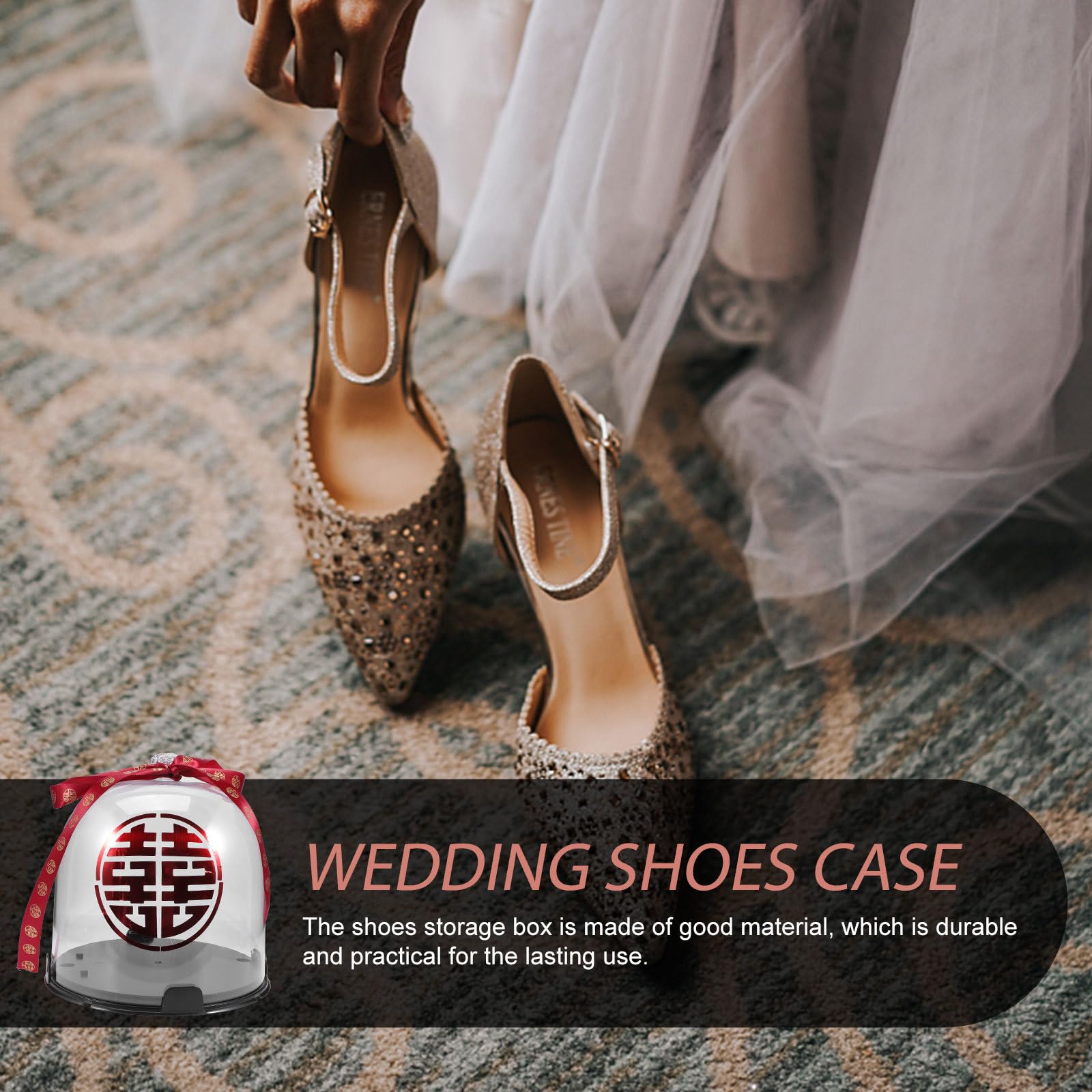 Caja de Exhibición de Zapatos Estuche para Zapatos de Boda de Estilo Chino Acrílico Transparente Cinta y Adhesivo Xi para Guardar y Exhibir Tacones Altos