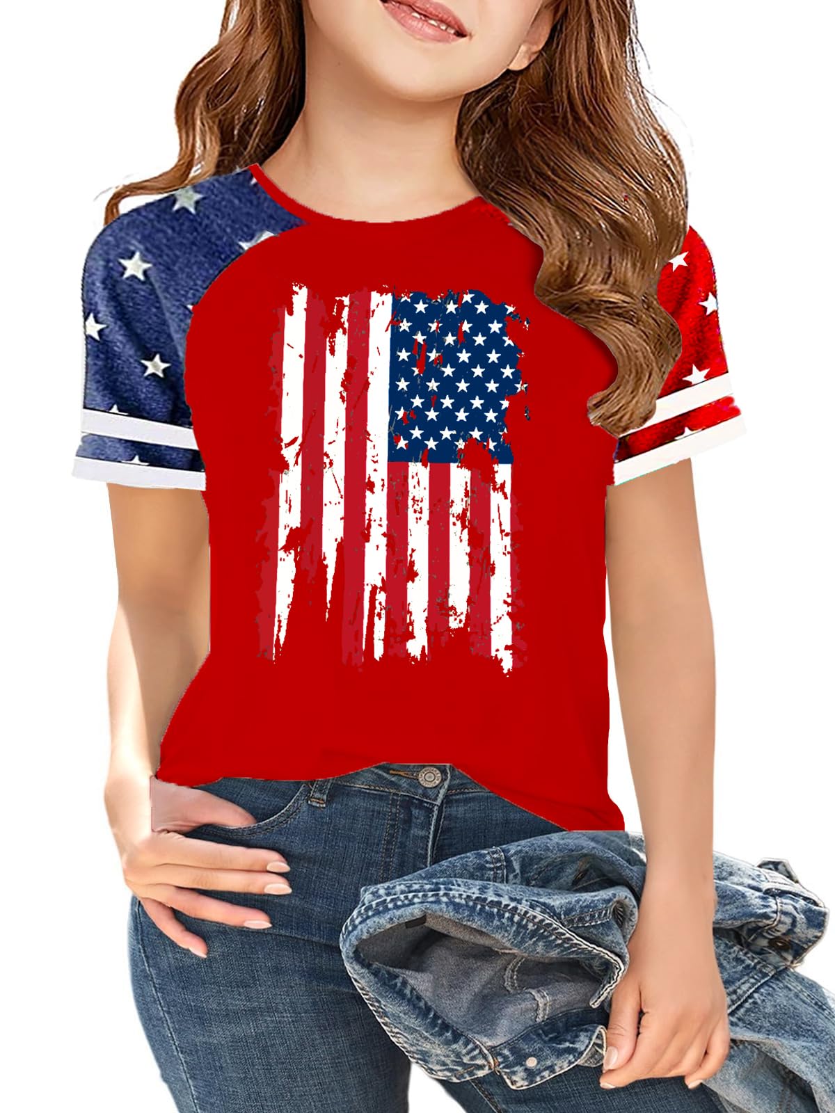 Ithalt Boys Girls USA Shirts Kids 4th of July Shirts American Flag Tshirt Patriotic Top Independence Day Outfit 5-13y
