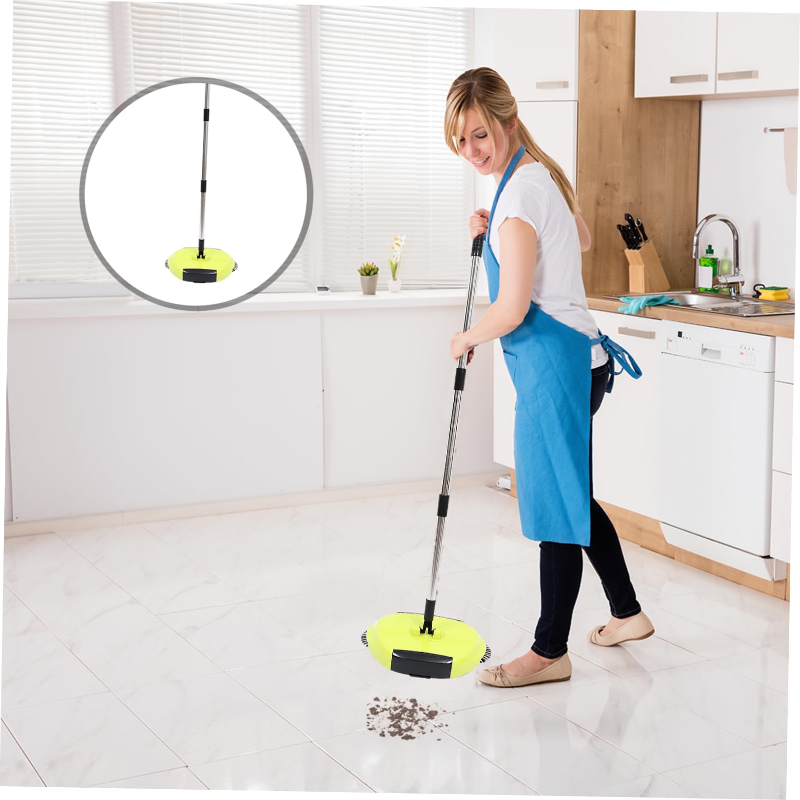 3-in-1 Schiebefeger Bodenkehrmaschine mit Gelbem Design | Verstellbarer Stiel, Automatischer Schmutzsammler, für Beton und Kunststoffboden Zufällige Farbe