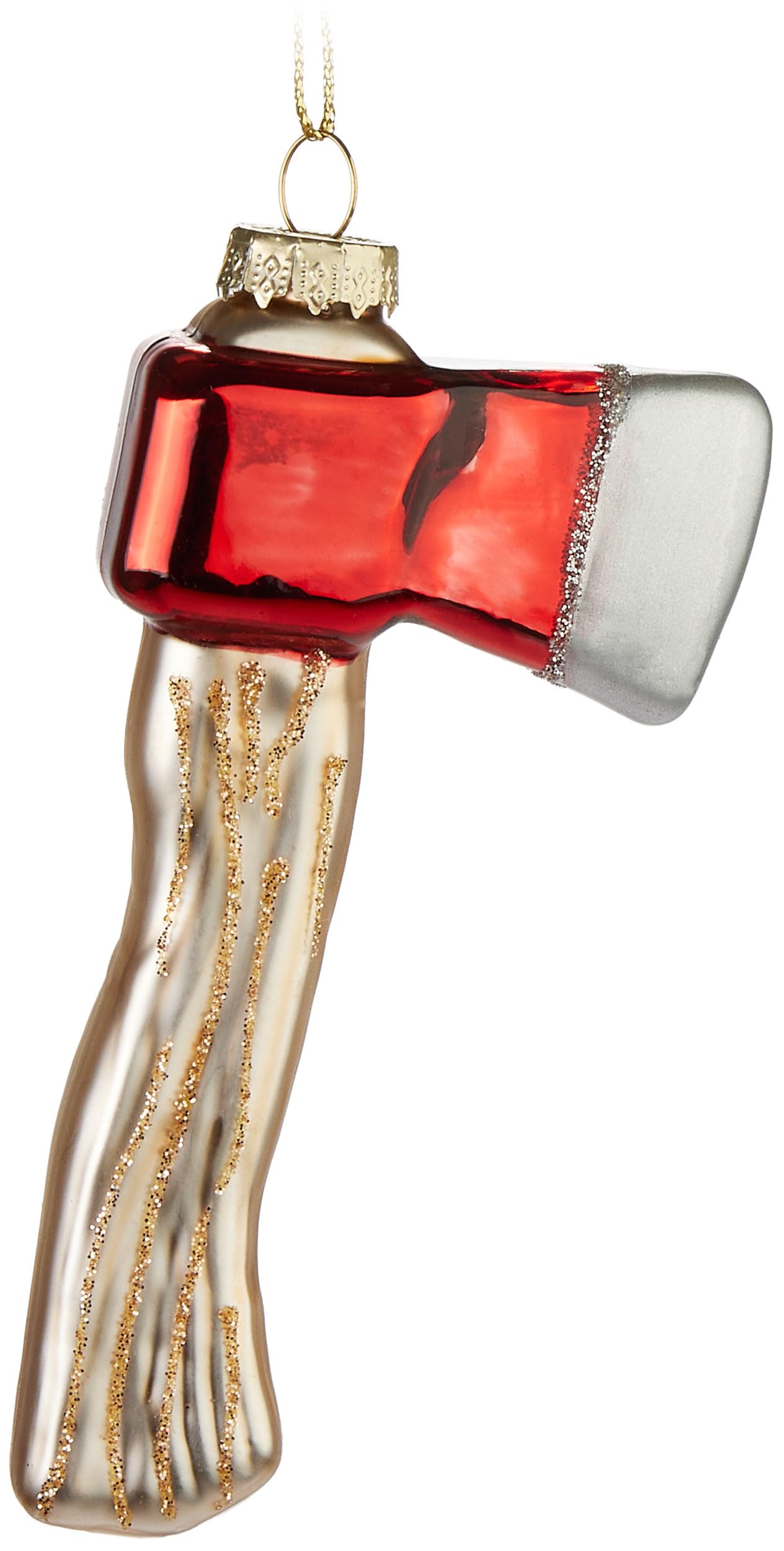 BRUBAKER Axe - Handpainted Glass Christmas Bauble - 4.3 Inch Tree Bauble for Lumberjack - Mouthblown Christmas Tree Ornament - Red and White