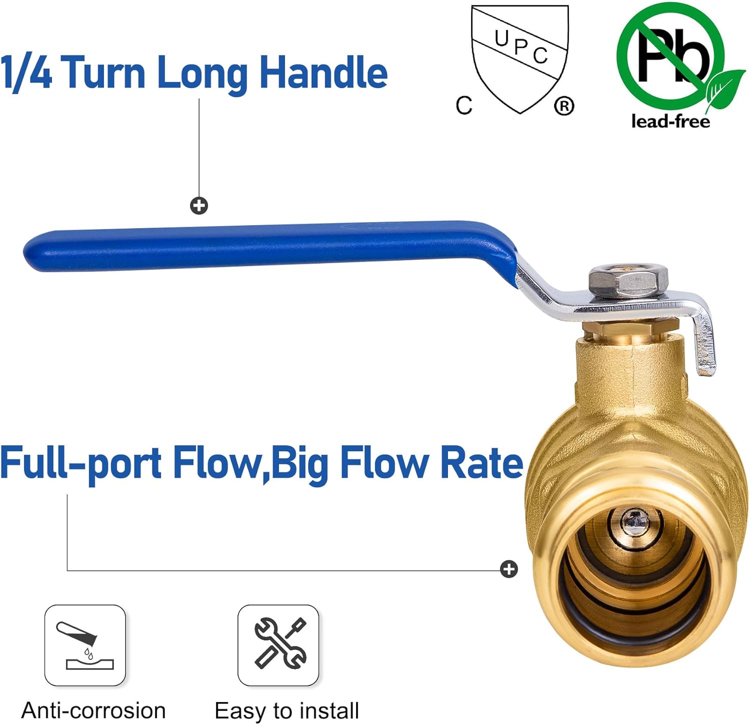 3/4 in Lead-Free Press Ball Valve,Press into 3/4"Copper Tubing Connection with EPDM O-ring