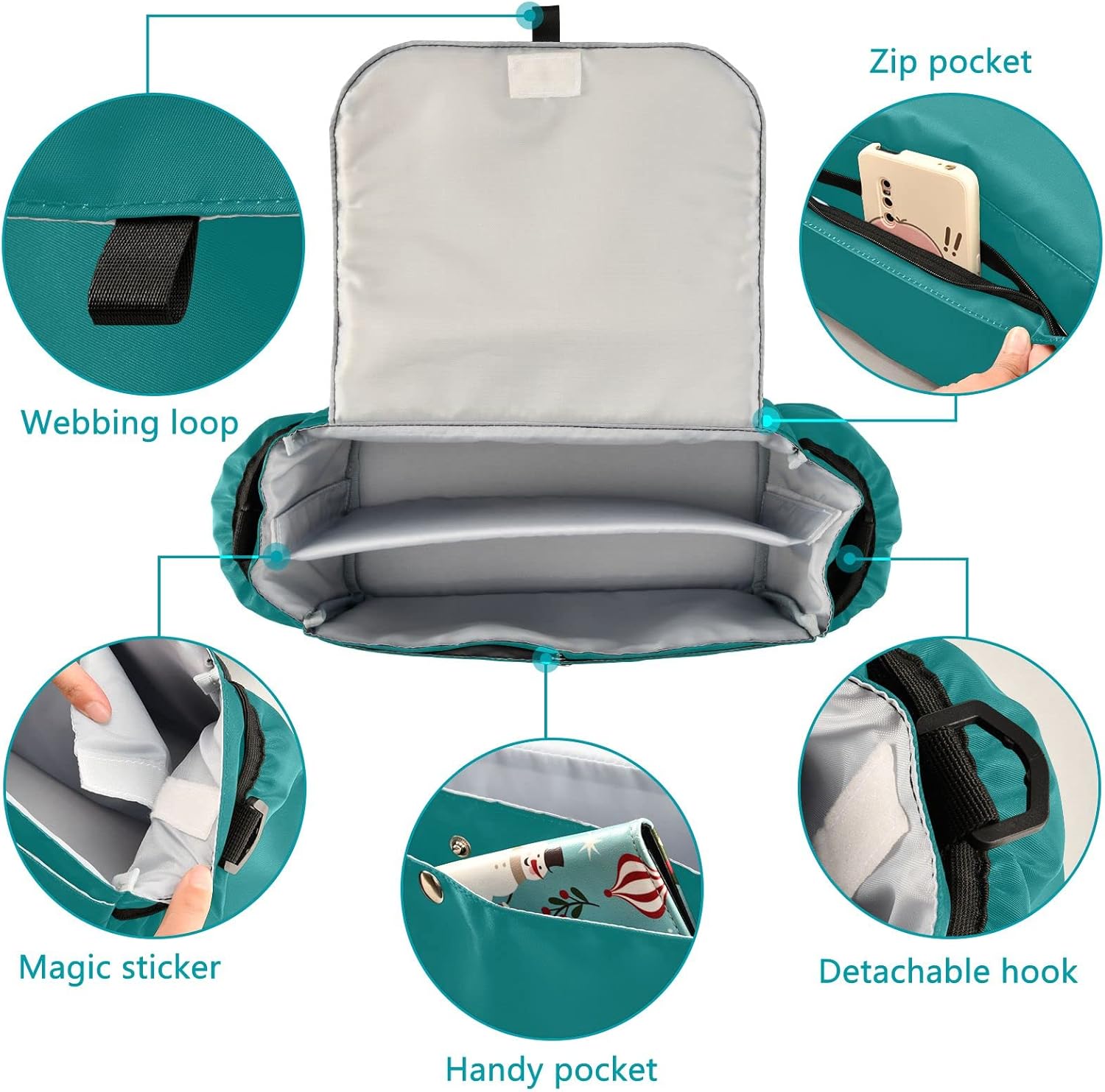Dark Green Baby Stroller Organizers Universal with 2 Cup Holder and Detachable Shoulder Strap, Large capacity, 17''x6''x6'' 20807