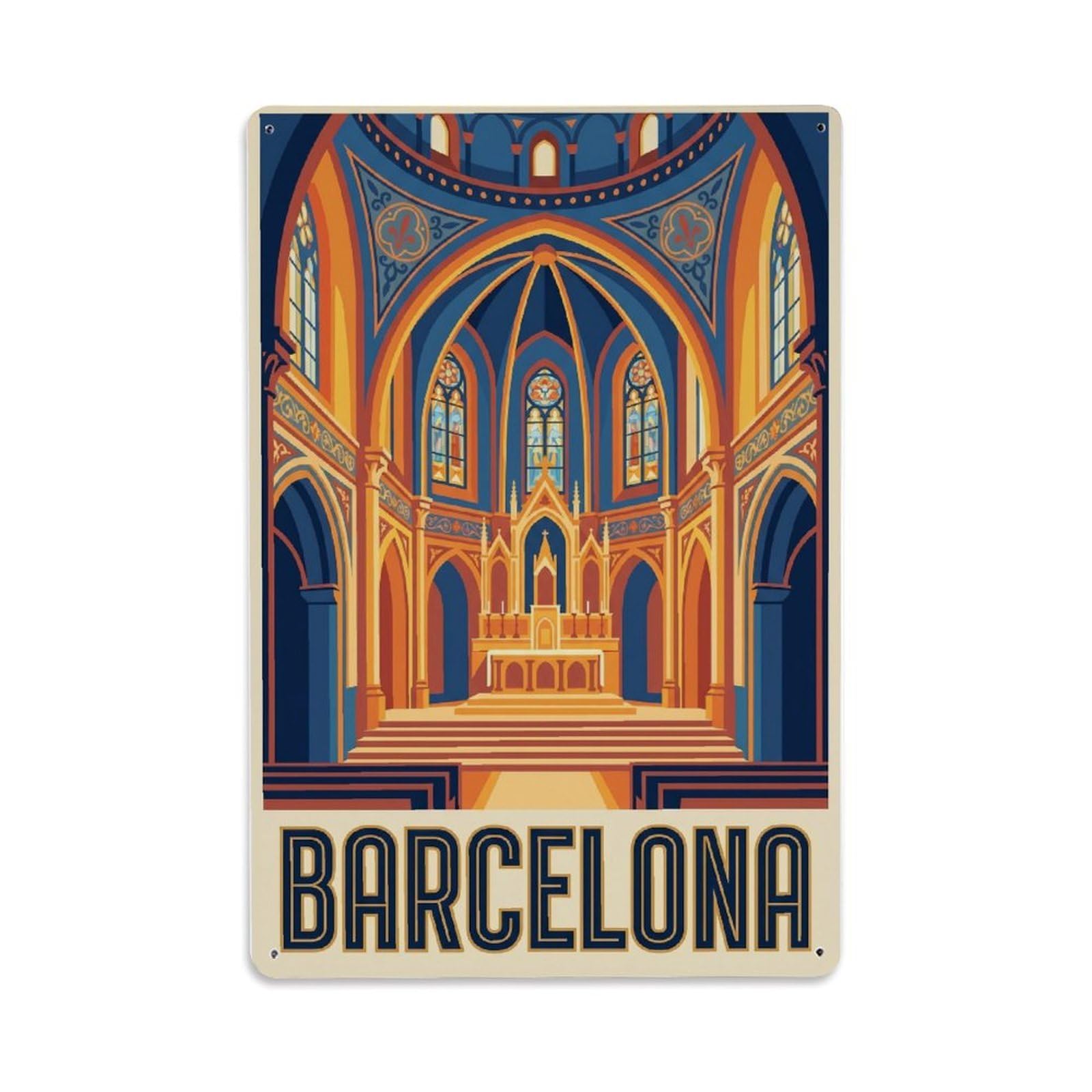 Vintage Travel Sanctum Spain Sacred Metal Tin Sign Plaque Wall Decor for Cafe, Club Bar, Office, Home Garden Metal Poster 8x12Inch